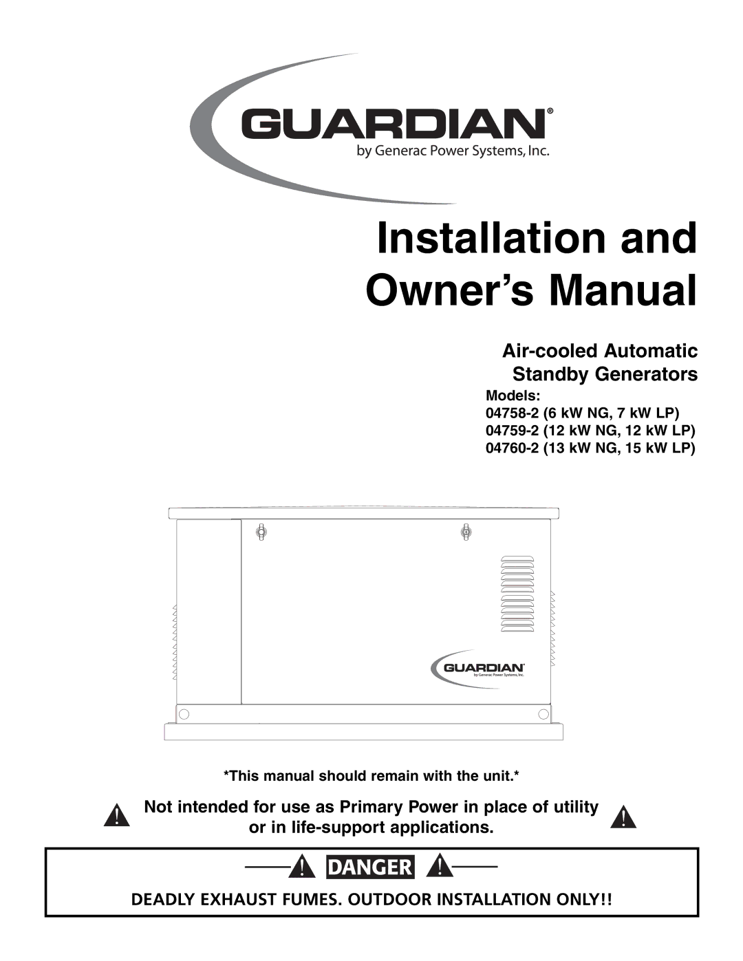 Guardian Technologies 04758-2, 04759-2, 04760-2 owner manual Installation 