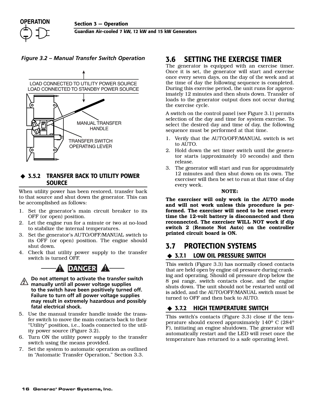 Guardian Technologies 04758-2, 04759-2, 04760-2 owner manual ‹ 3.5.2 Transfer Back to Utility Power Source 