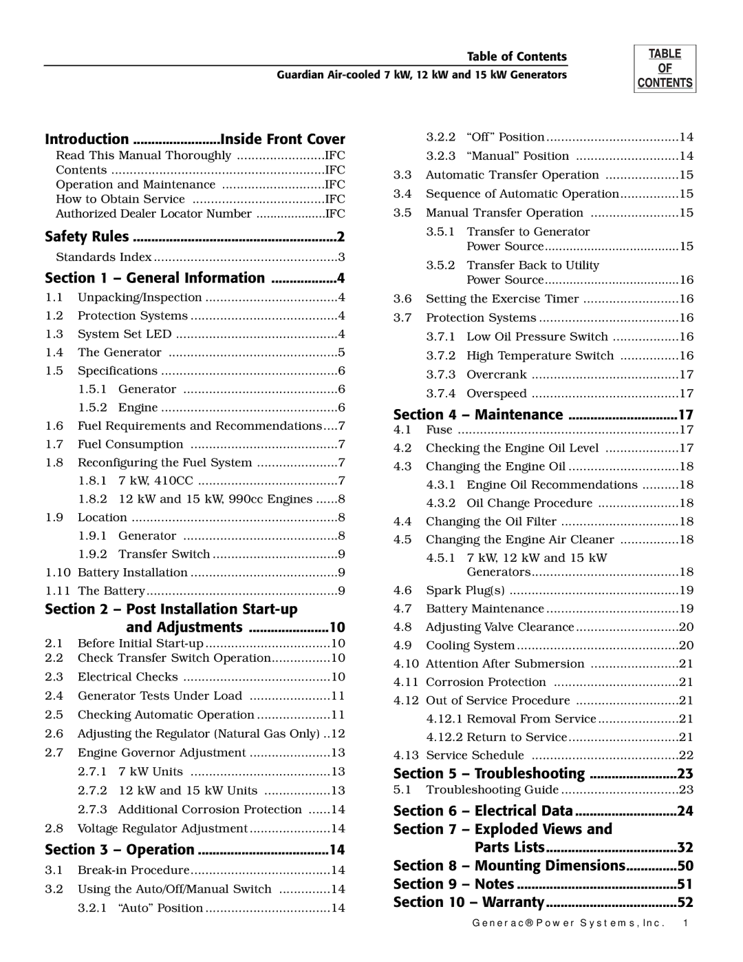 Guardian Technologies 04758-2, 04759-2, 04760-2 Introduction Inside Front Cover, General Information, Operation 