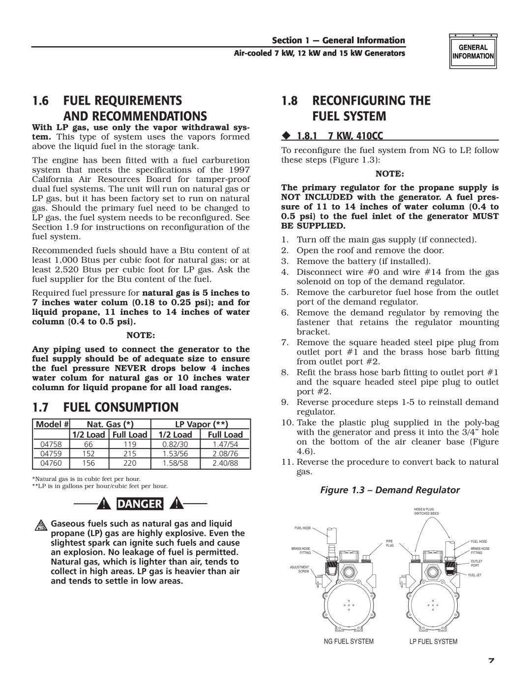 Guardian Technologies 04760-2 Fuel Requirements And Recommendations, Fuel Consumption, Reconfiguring The Fuel System 