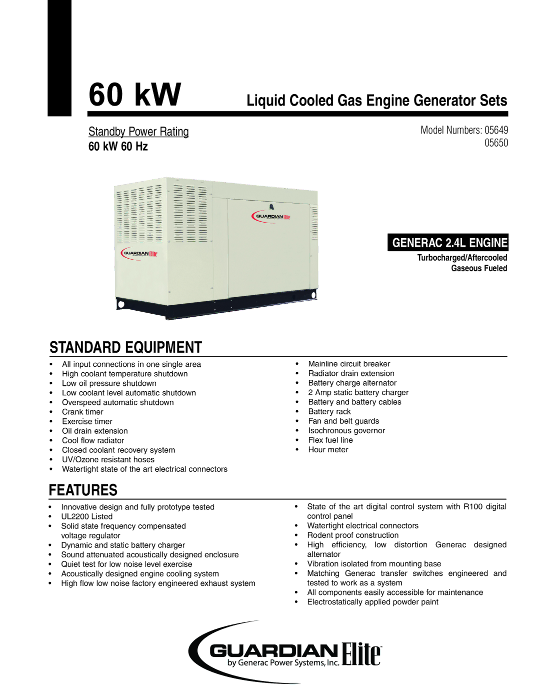 Guardian Technologies 05649 manual Standard Equipment, Features 