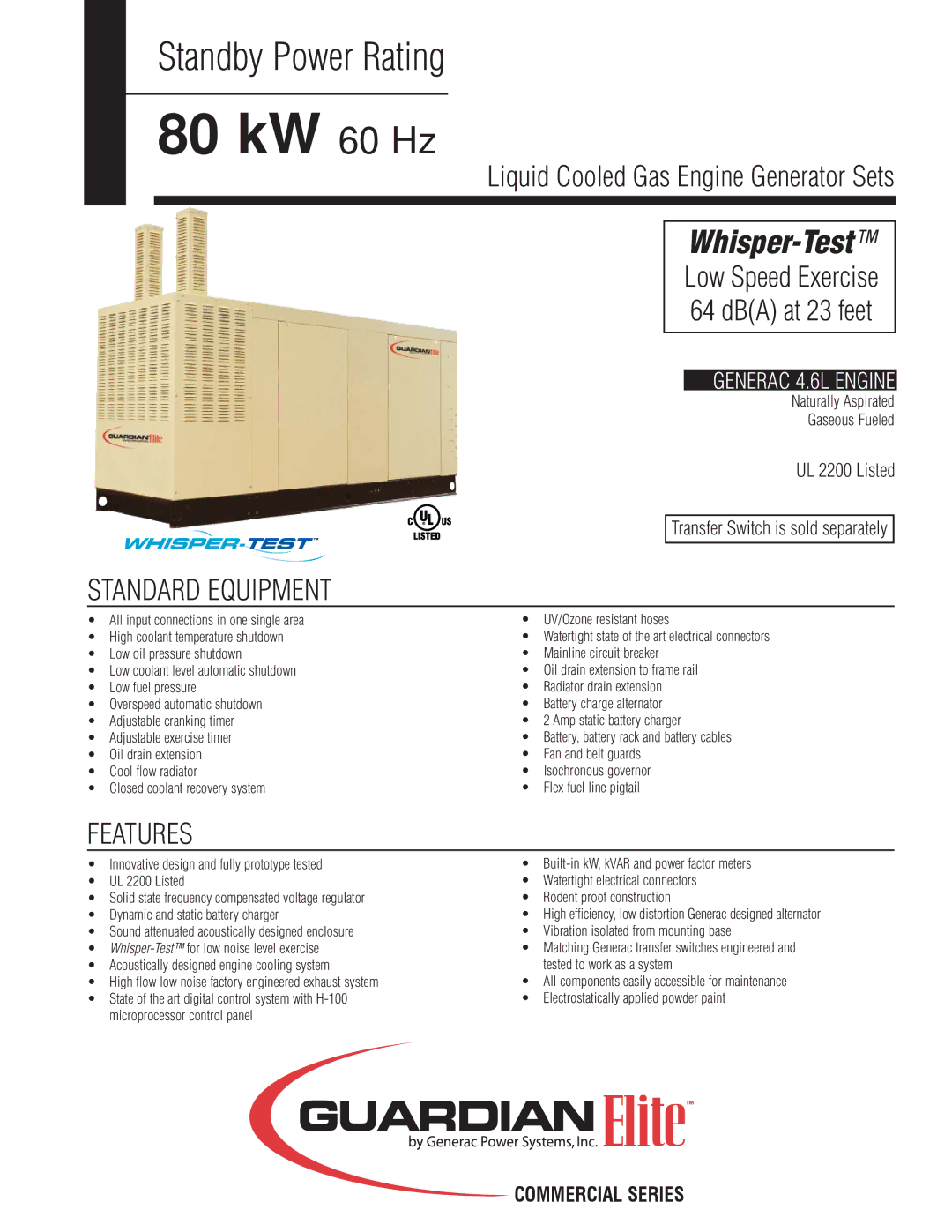 Guardian Technologies 05650 manual Standard Equipment, Features 