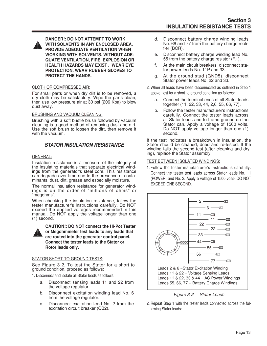 Guardian Technologies 4270 manual Stator Insulation Resistance, Cloth or Compressed AIR, Brushing and Vacuum Cleaning 