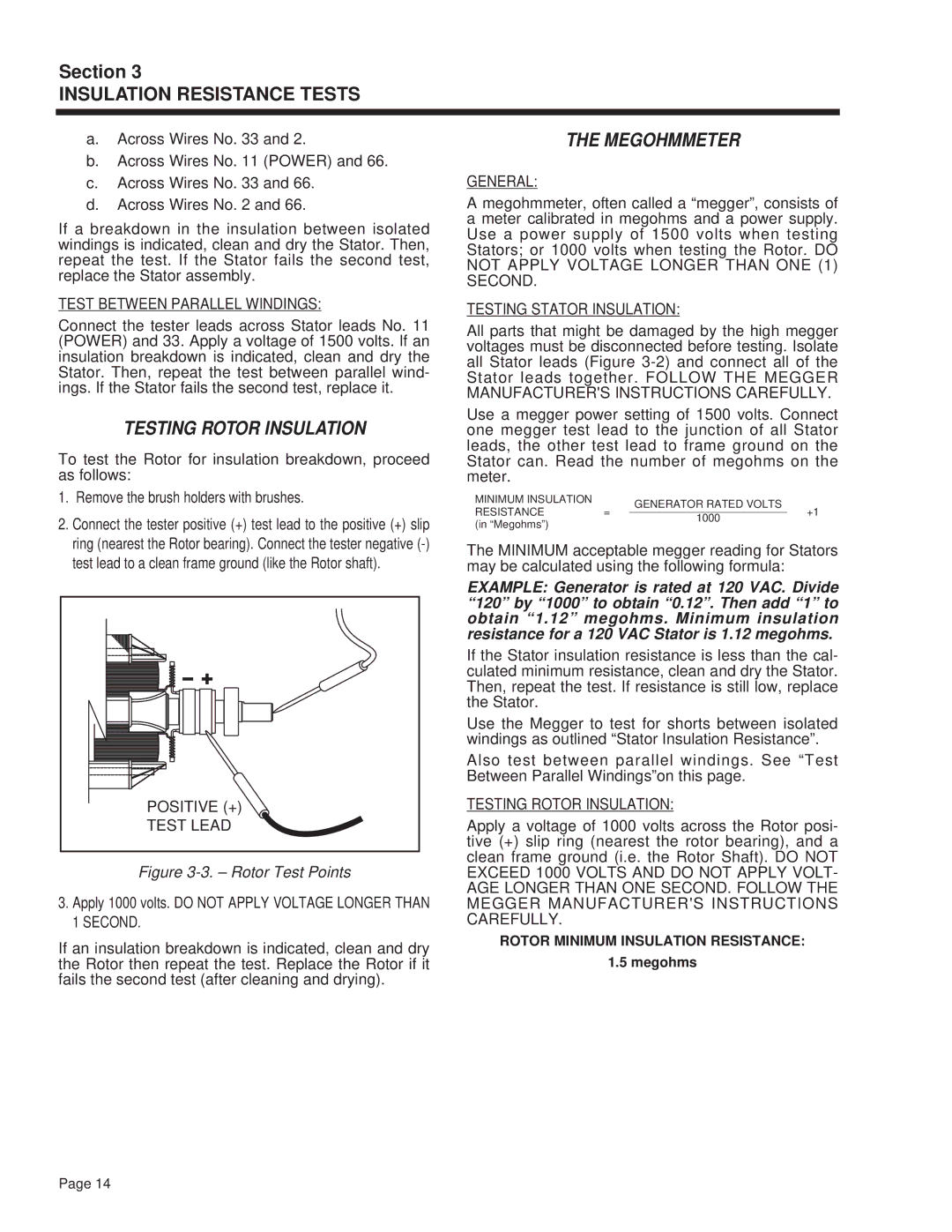 Guardian Technologies 4270 manual Testing Rotor Insulation, Megohmmeter 