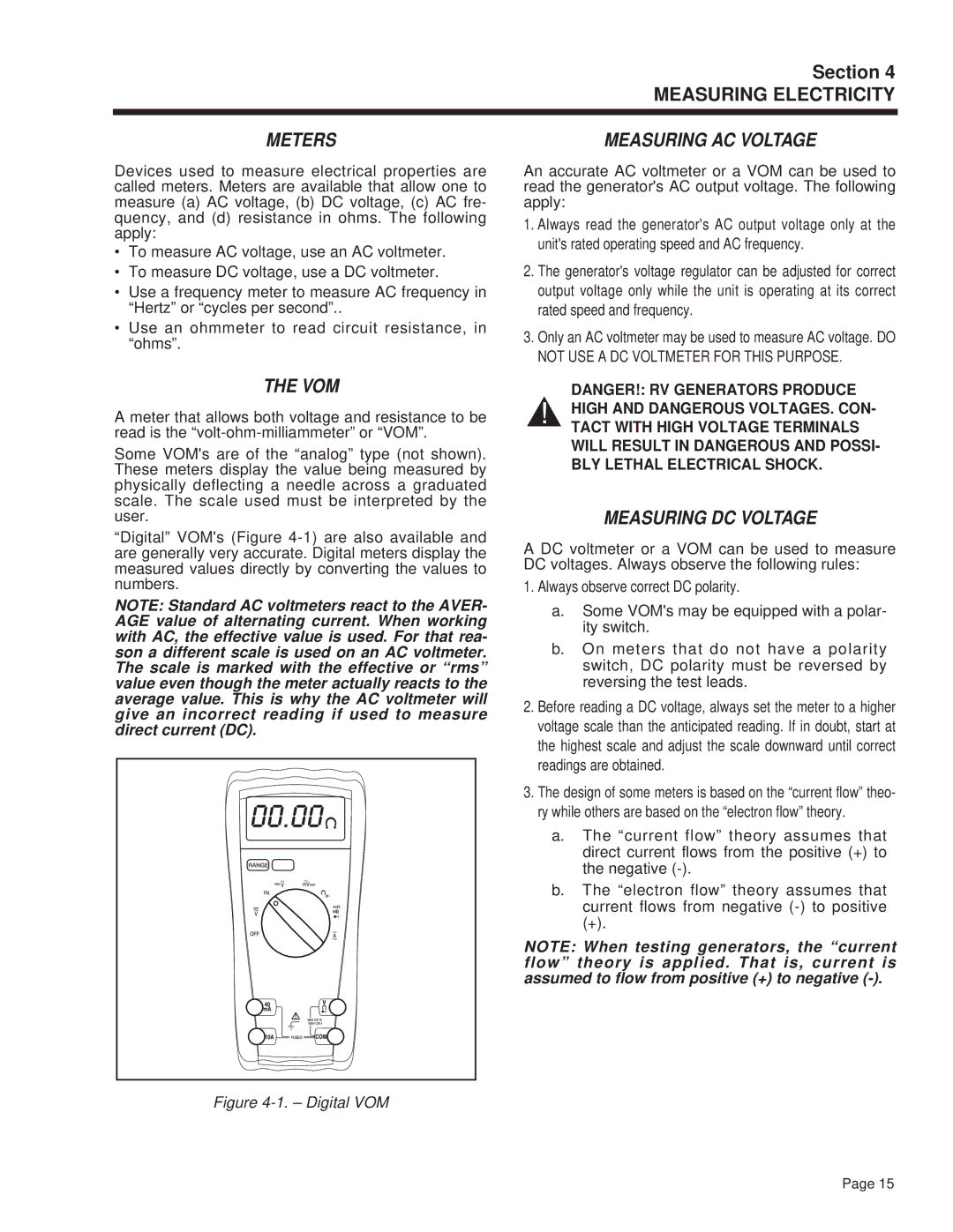 Guardian Technologies 4270 manual Meters, Vom, Measuring AC Voltage, Measuring DC Voltage 