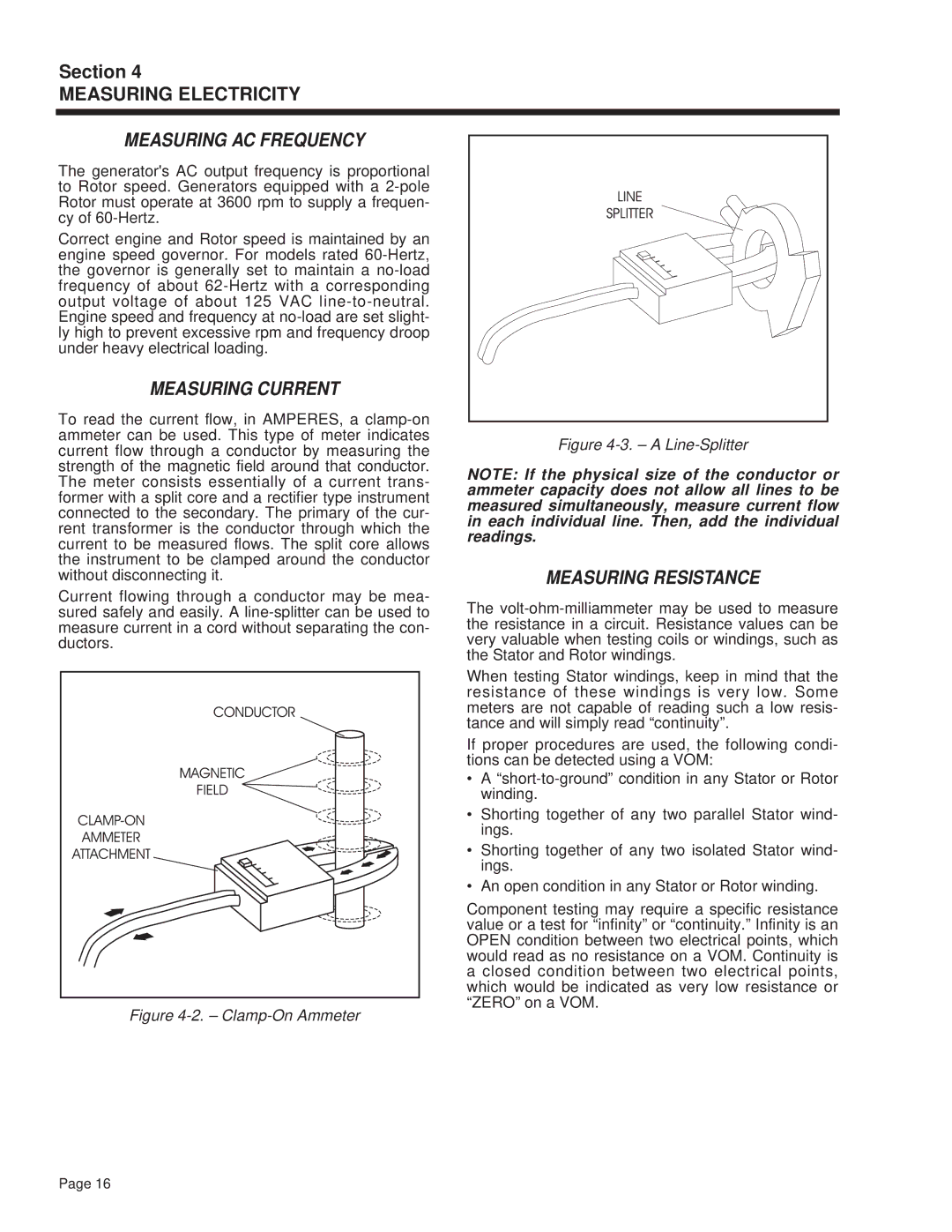 Guardian Technologies 4270 manual Measuring AC Frequency, Measuring Current, Measuring Resistance 