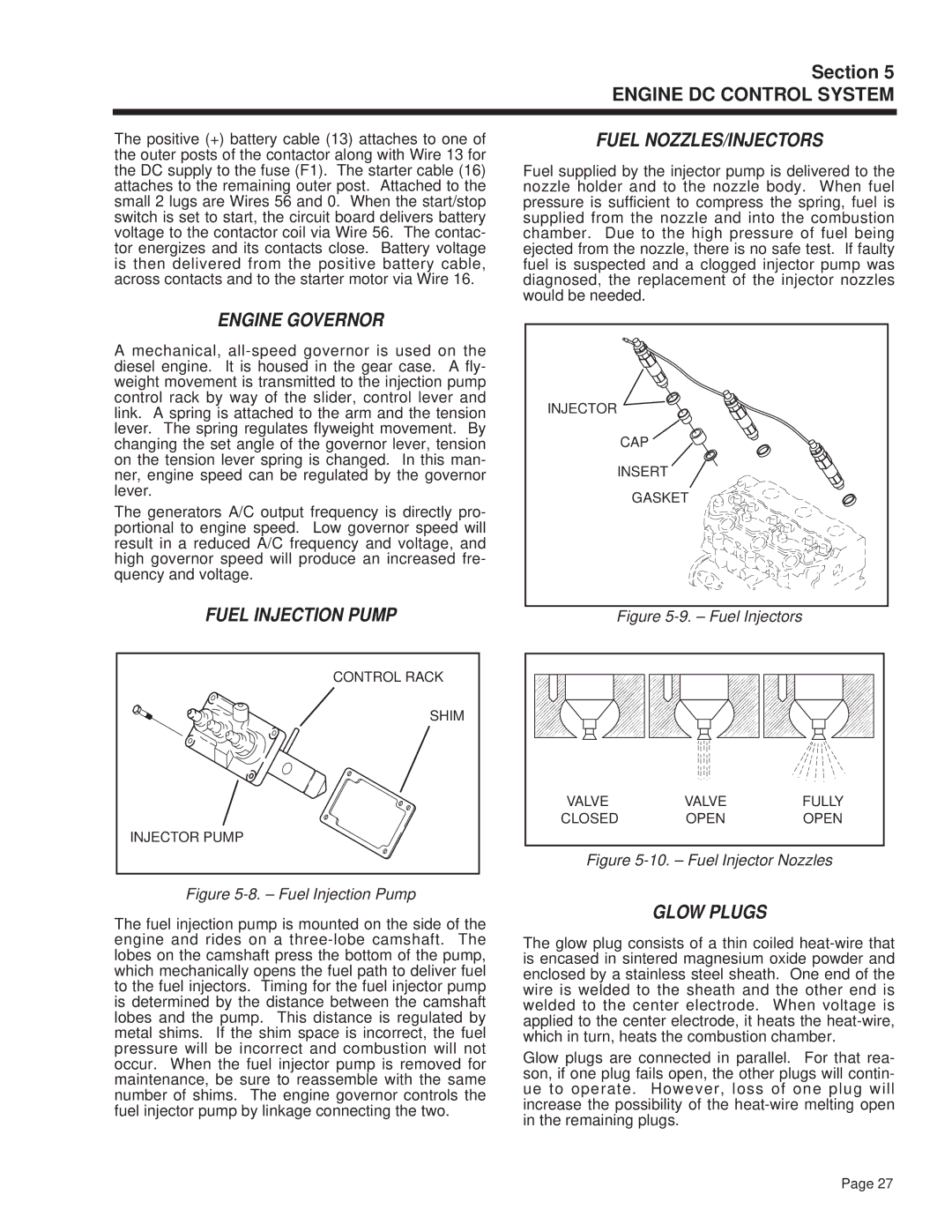 Guardian Technologies 4270 manual Engine Governor, Fuel Injection Pump, Fuel NOZZLES/INJECTORS, Glow Plugs 