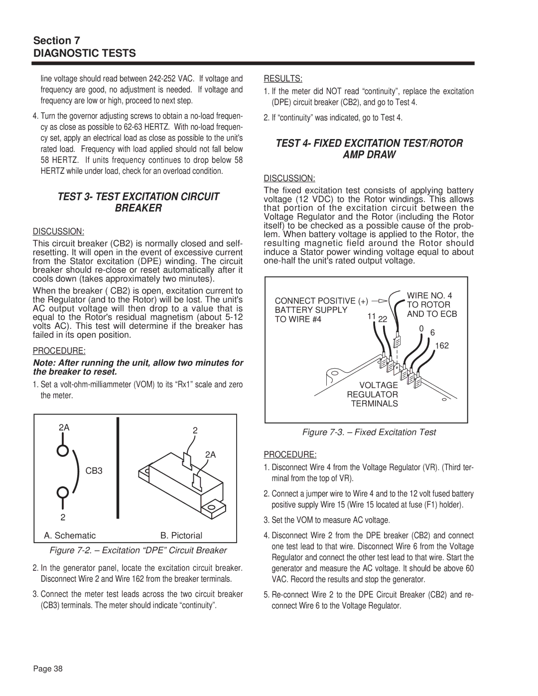 Guardian Technologies 4270 manual Test 3- Test Excitation Circuit Breaker, Test 4- Fixed Excitation TEST/ROTOR AMP Draw 