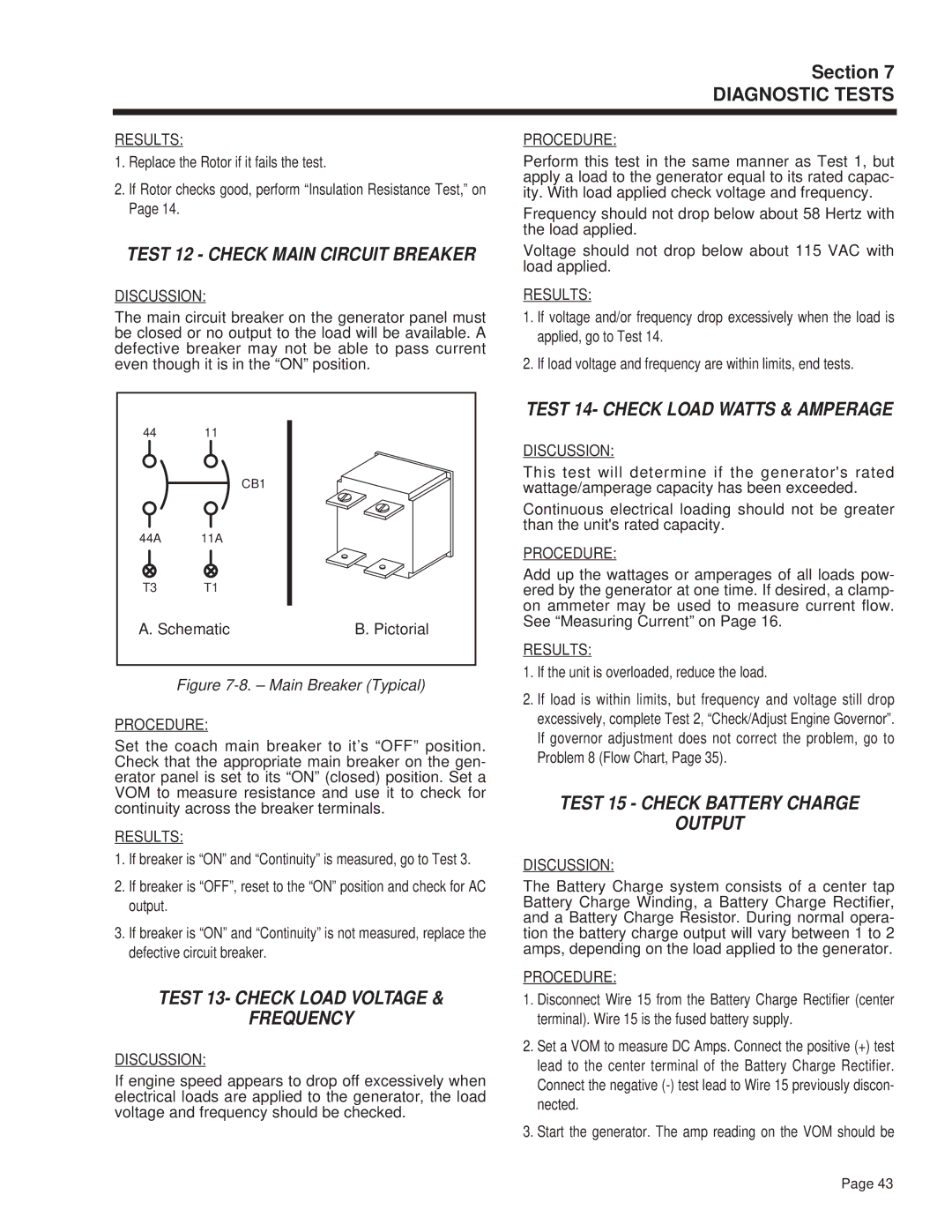 Guardian Technologies 4270 manual Test 12 Check Main Circuit Breaker, Test 13- Check Load Voltage Frequency 