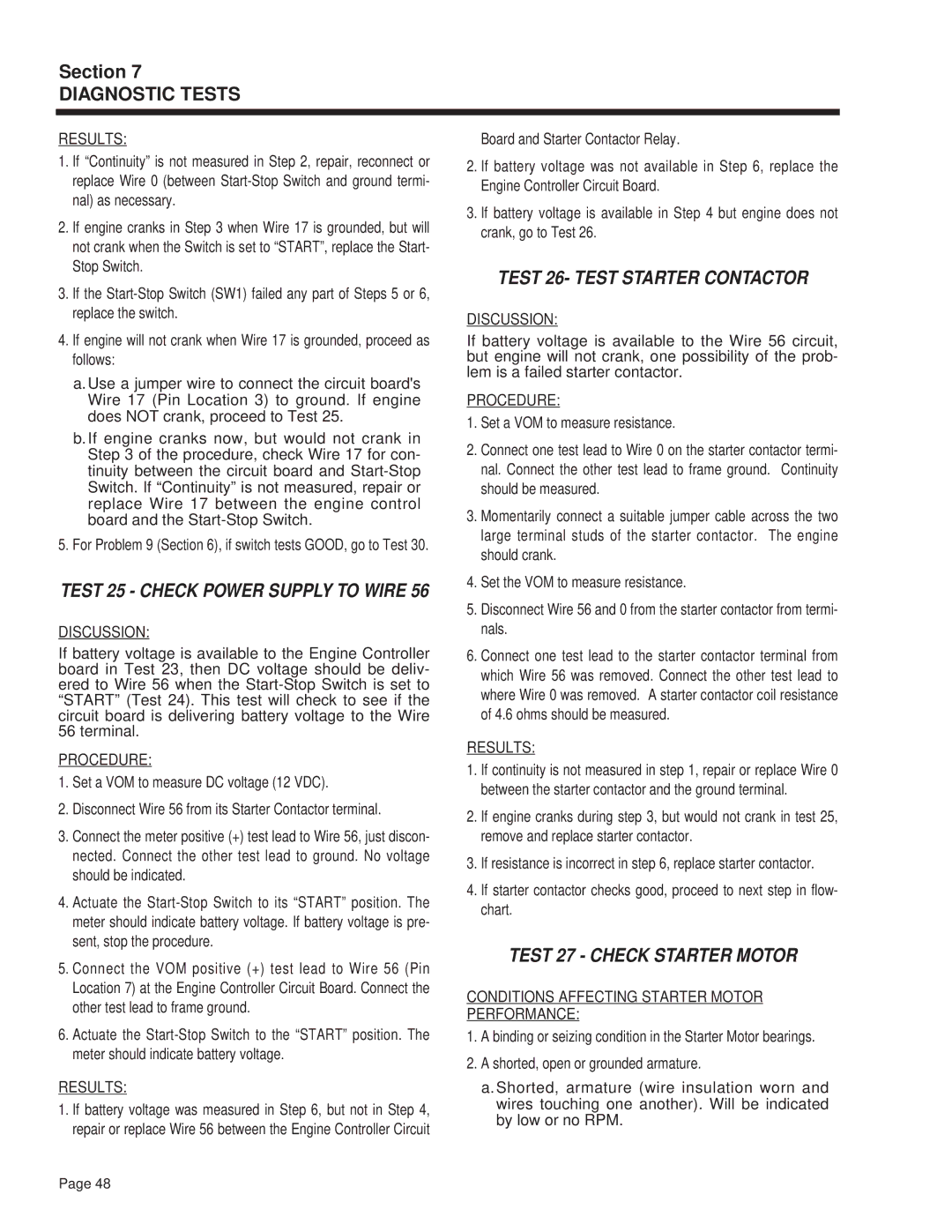 Guardian Technologies 4270 manual Test 26- Test Starter Contactor, Test 27 Check Starter Motor 