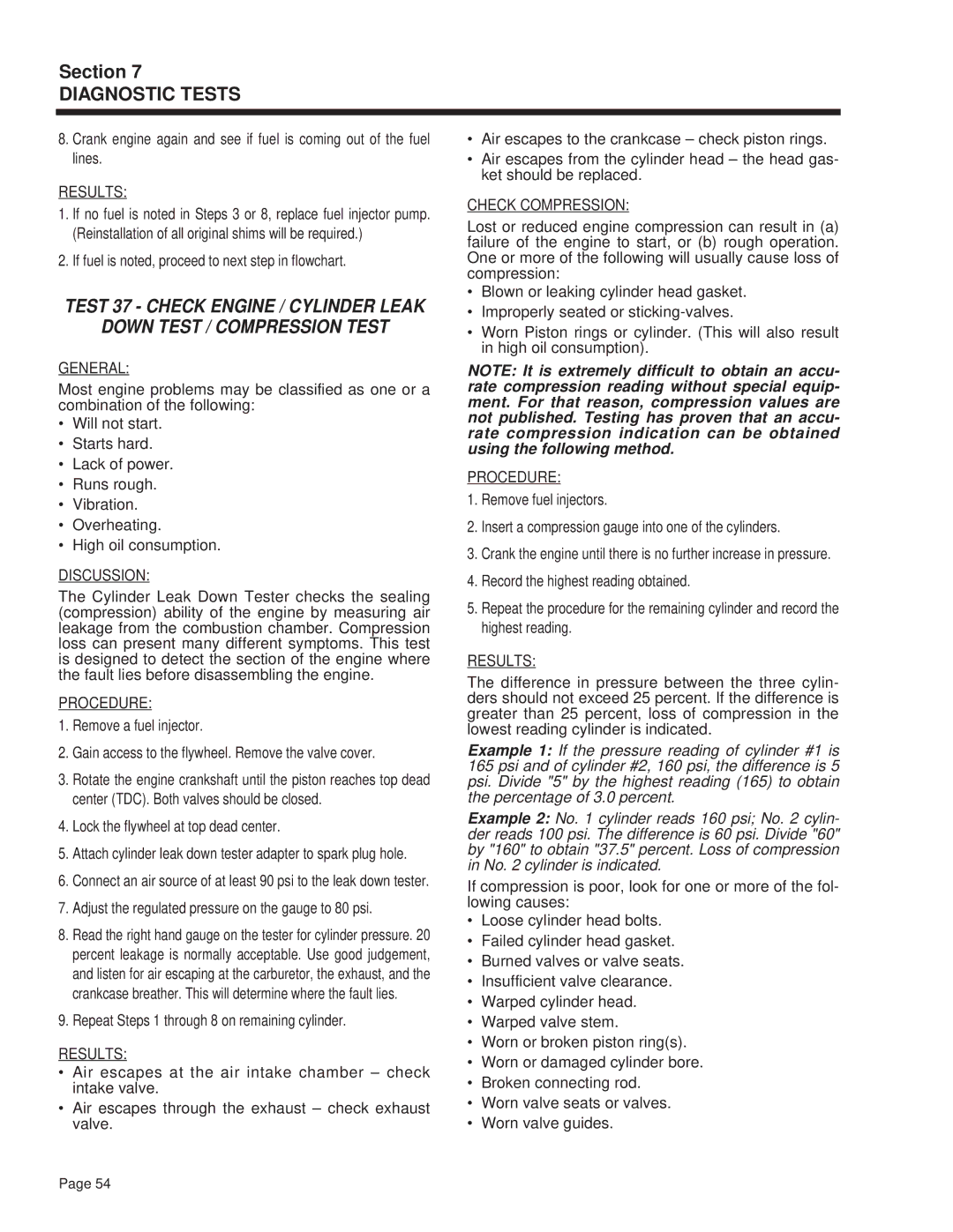 Guardian Technologies 4270 manual Down Test / Compression Test, If fuel is noted, proceed to next step in flowchart 