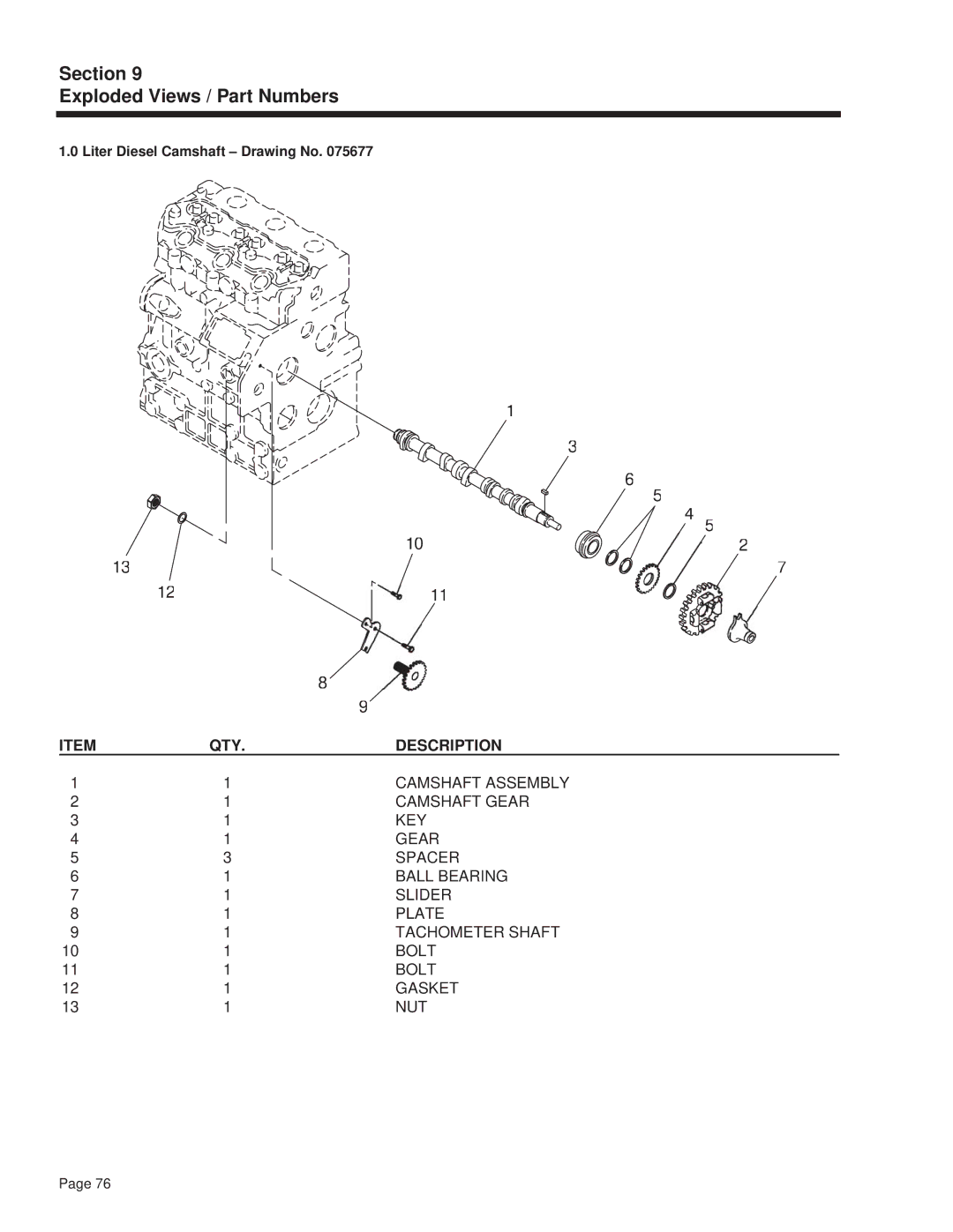 Guardian Technologies 4270 Camshaft Assembly, Camshaft Gear, Key, Spacer, Ball Bearing, Slider, Plate, Tachometer Shaft 