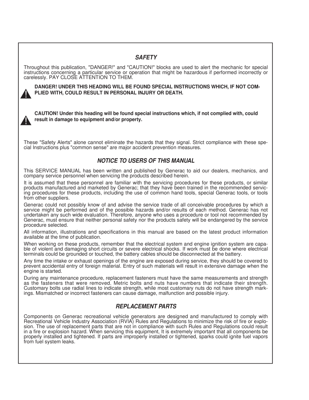 Guardian Technologies 4270 manual Safety, Notice To Users Of This Manual, Replacement Parts 