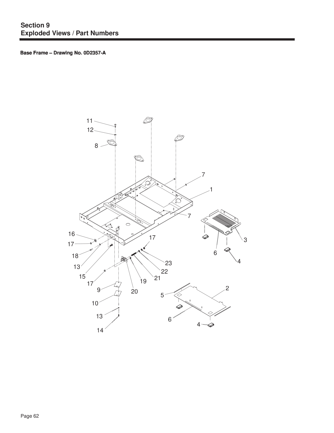 Guardian Technologies 4270 manual Section Exploded Views / Part Numbers, Base Frame - Drawing No. 0D2357-A, Page 