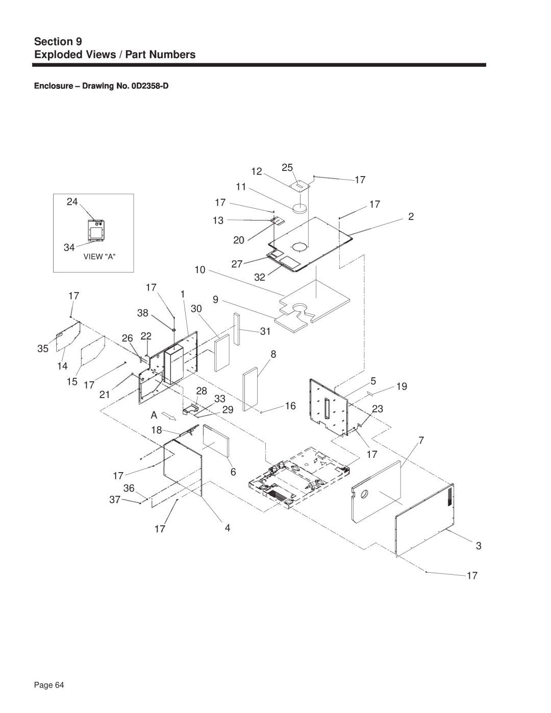 Guardian Technologies 4270 manual Section Exploded Views / Part Numbers, Enclosure - Drawing No. 0D2358-D, Page 