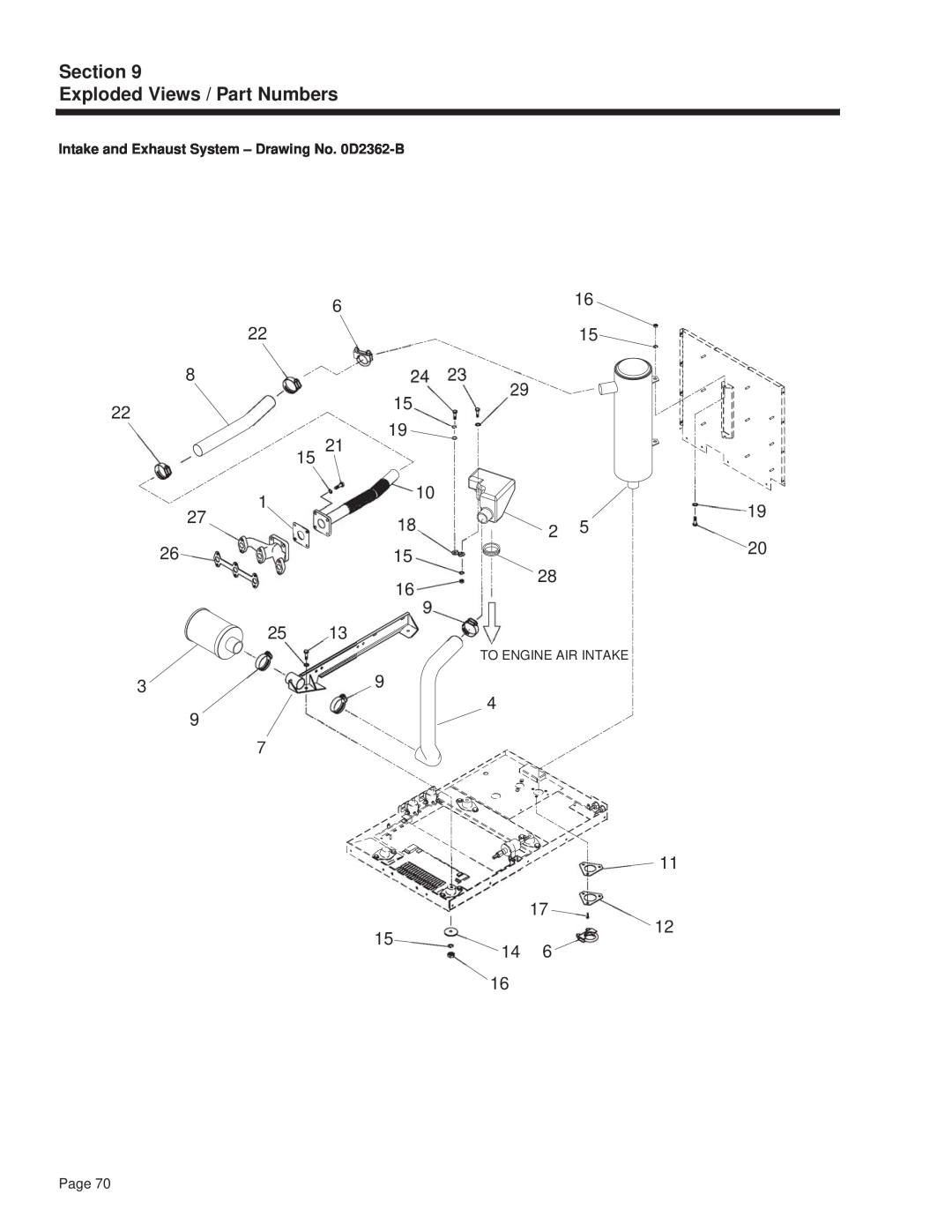Guardian Technologies 4270 Section Exploded Views / Part Numbers, Intake and Exhaust System - Drawing No. 0D2362-B, Page 