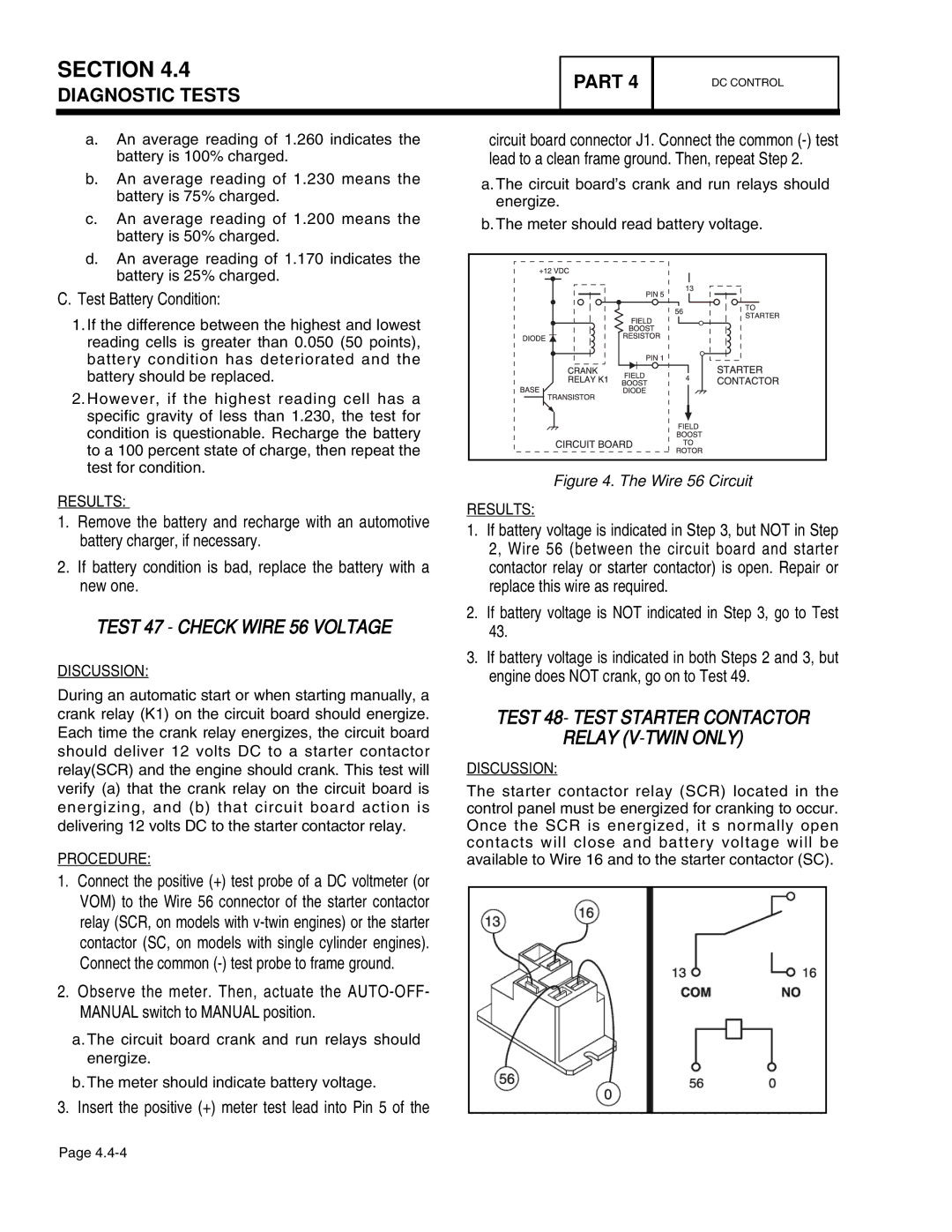 Guardian Technologies 4758, 4456, 4390 Test 47 Check Wire 56 Voltage, Test 48- Test Starter Contactor Relay V-TWIN only 