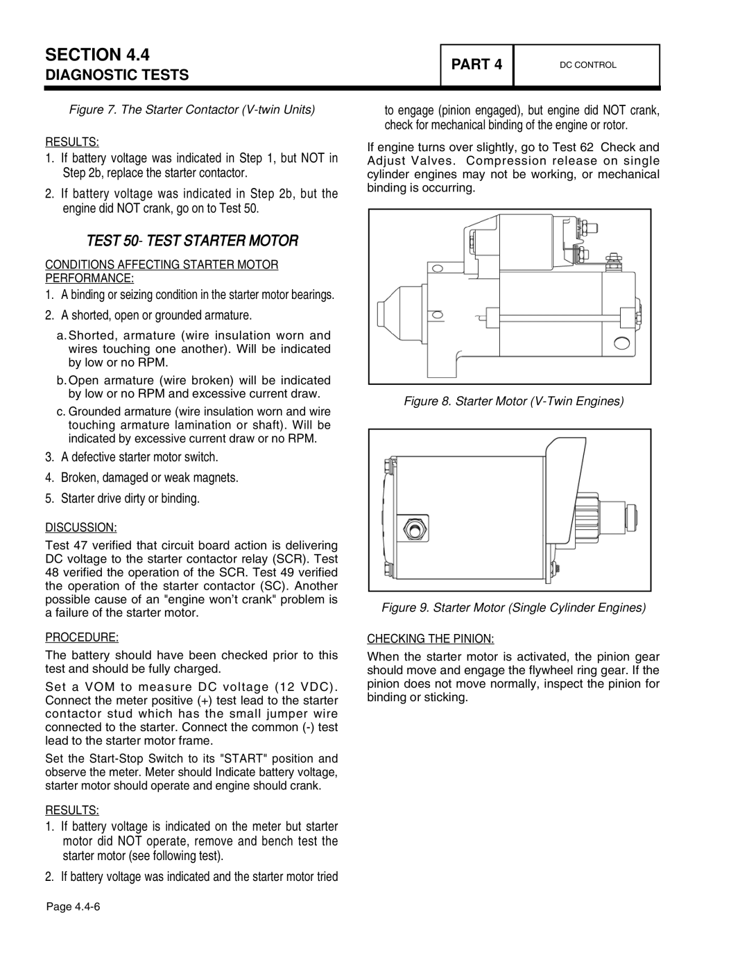 Guardian Technologies 4390, 4456, 4389 Test 50- Test Starter Motor, Shorted, open or grounded armature, Checking the Pinion 