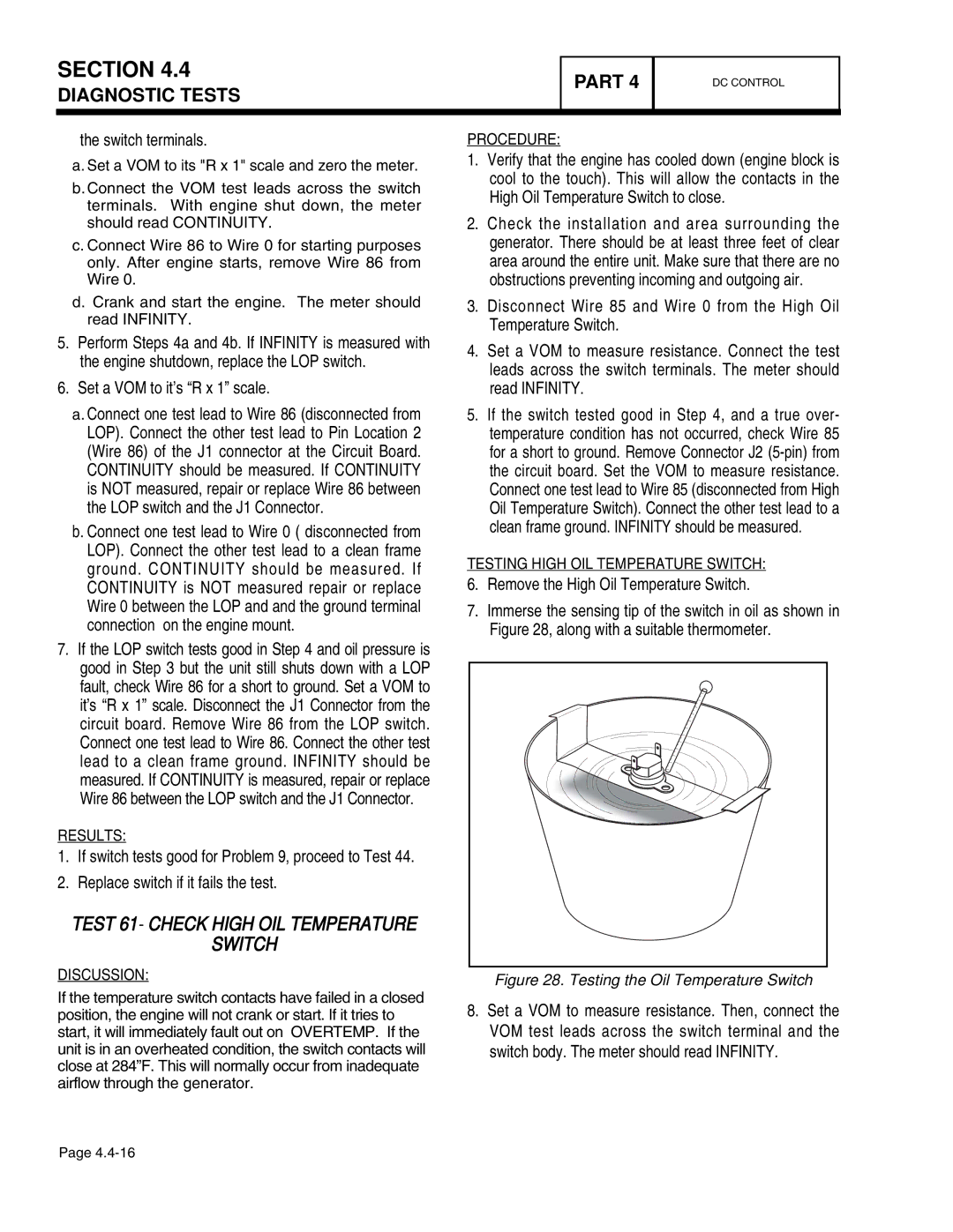 Guardian Technologies 4758 Test 61- Check High OIL Temperature Switch, Switch terminals, Set a VOM to it’s R x 1 scale 