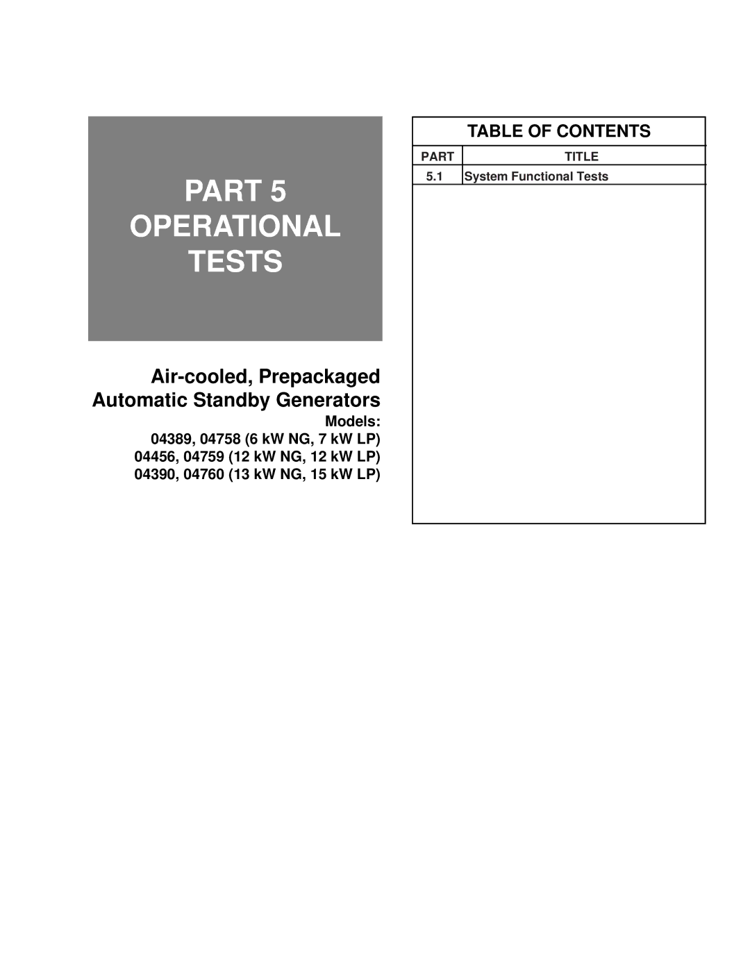 Guardian Technologies 4389, 4456, 4390, 4760, 4759, 4758 manual Part Operational Tests 