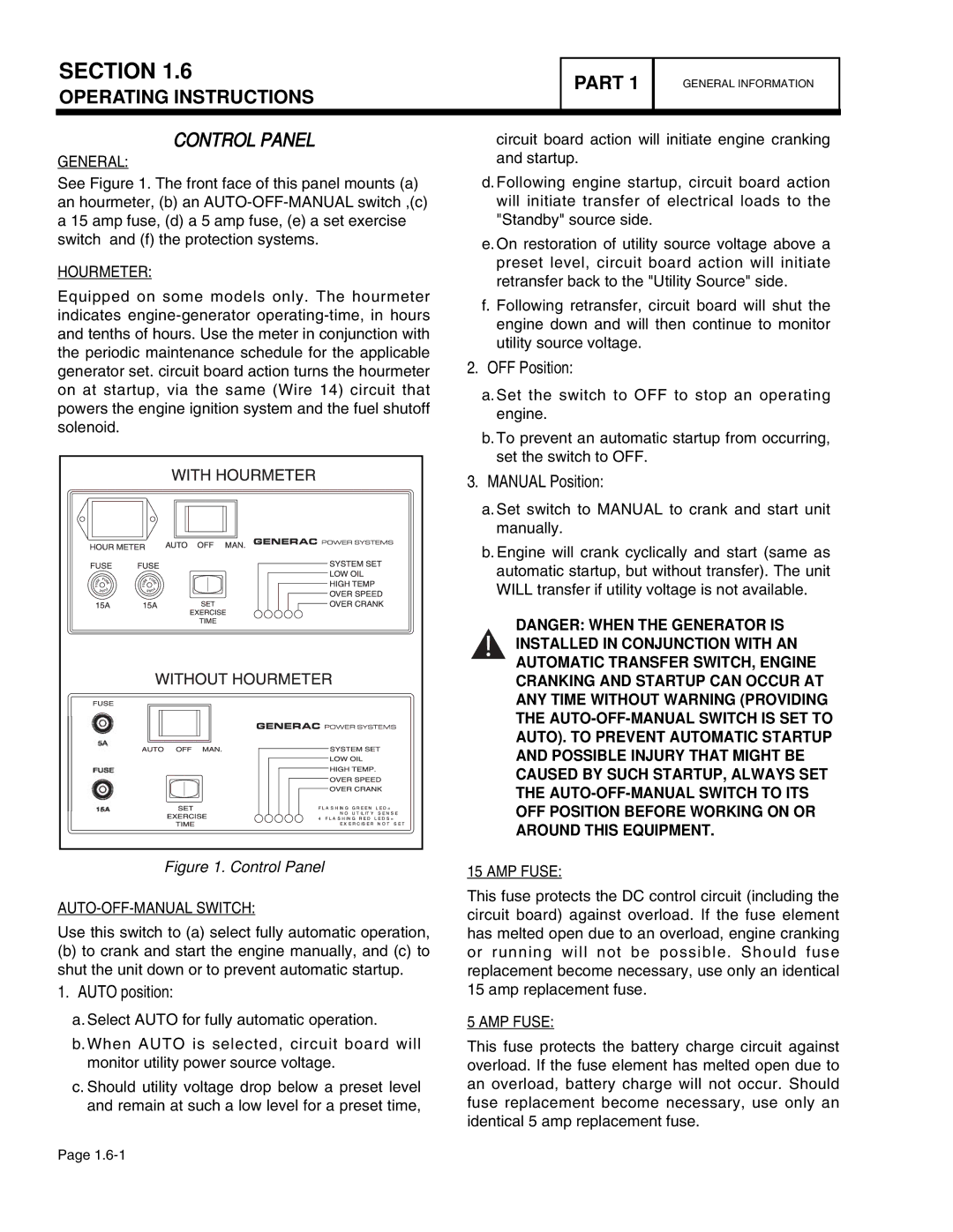 Guardian Technologies 4760, 4456, 4390, 4389, 4759, 4758 manual Control Panel, OFF Position, Manual Position, Auto position 