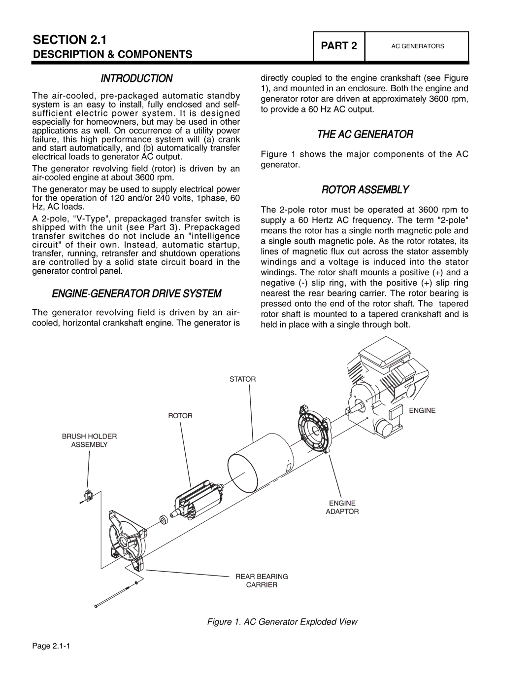 Guardian Technologies 4760, 4456, 4390, 4389, 4759, 4758 manual AC Generator, ENGINE-GENERATOR Drive System, Rotor Assembly 