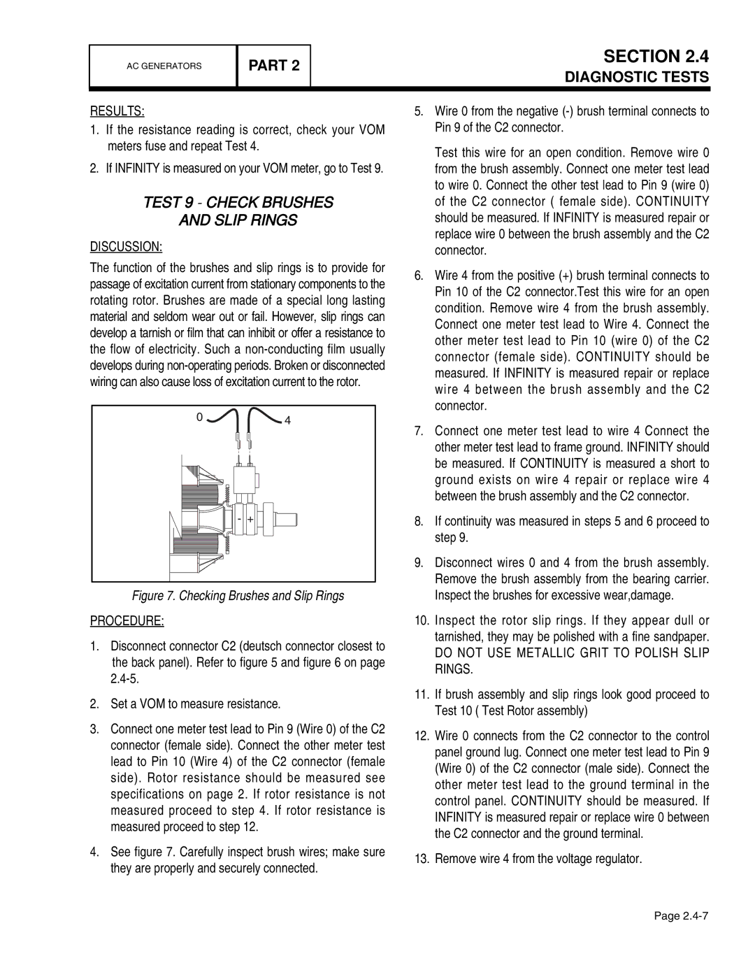 Guardian Technologies 4456 Test 9 Check Brushes Slip Rings, If continuity was measured in steps 5 and 6 proceed to step 