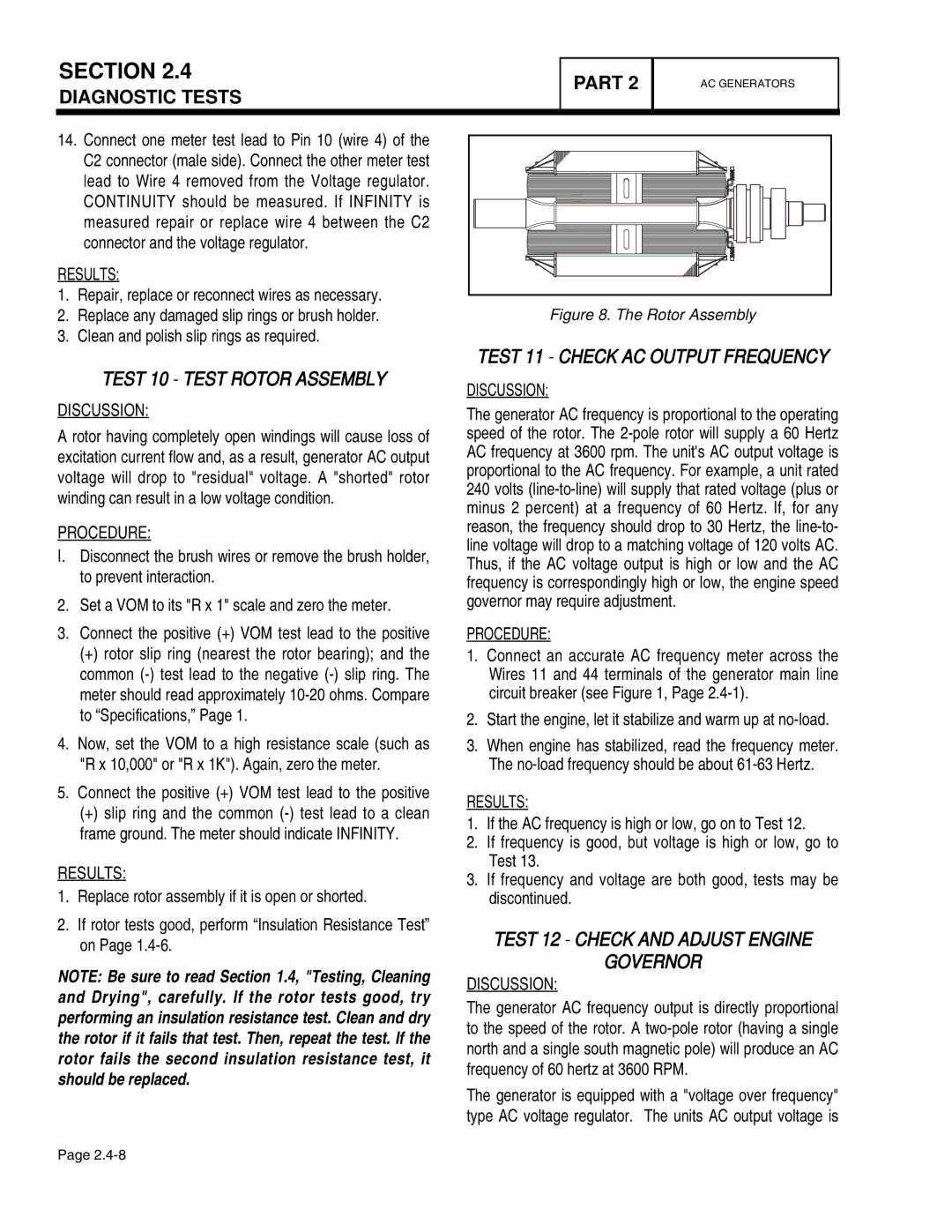 Guardian Technologies 4390, 4456, 4389, 4760, 4759, 4758 manual Test 10 Test Rotor Assembly, Test 11 Check AC Output Frequency 