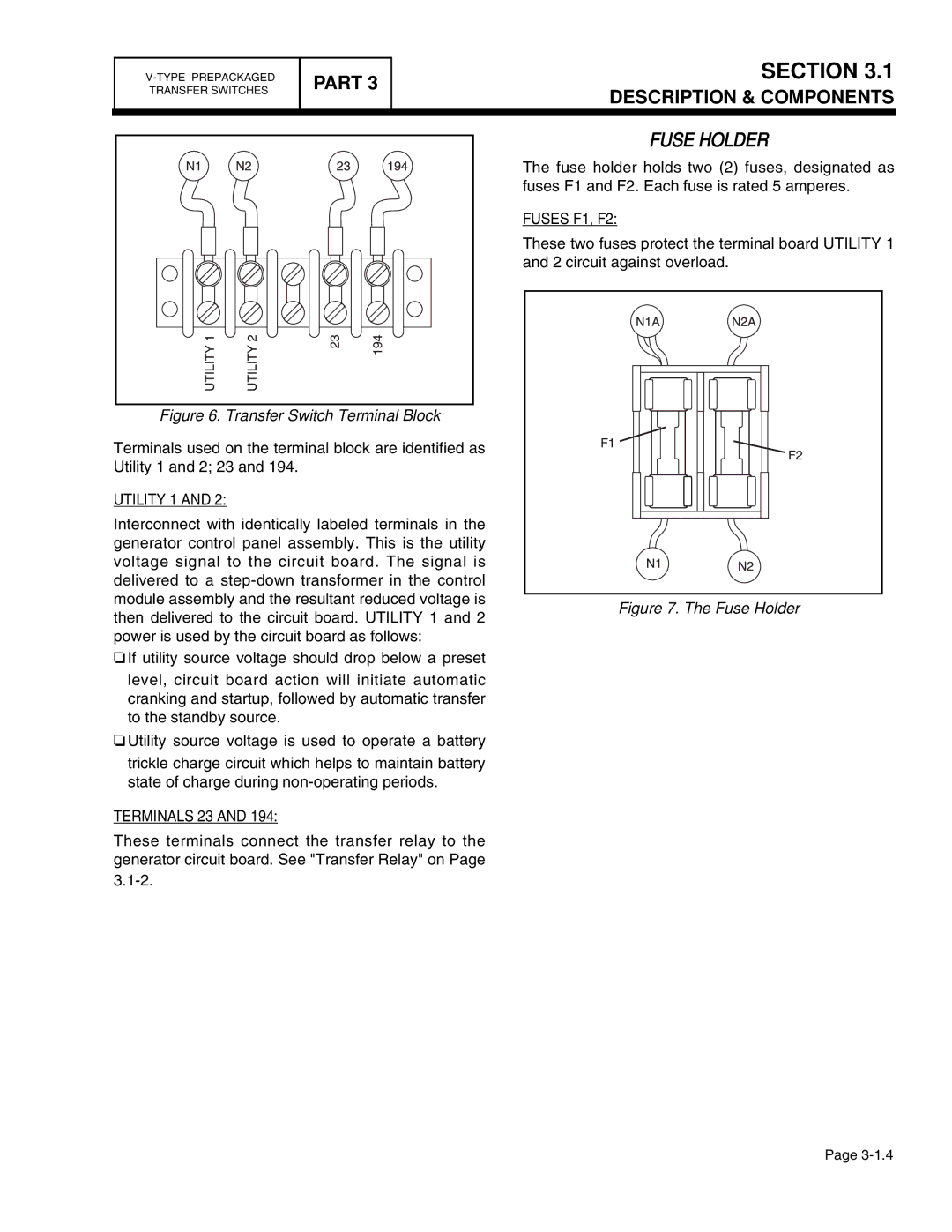 Guardian Technologies 4389, 4456, 4390, 4760, 4759, 4758 manual Fuse Holder, Utility 1, Terminals 23, Fuses F1, F2 