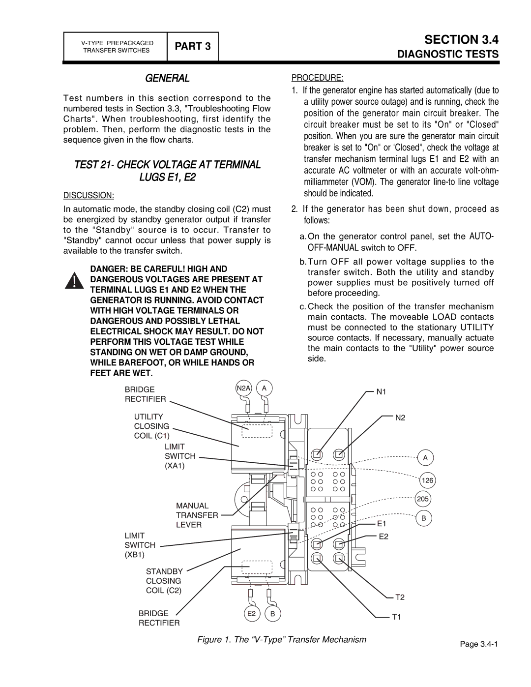 Guardian Technologies 4389, 4456, 4390, 4760, 4759, 4758 manual Test 21- Check Voltage AT Terminal Lugs E1, E2 