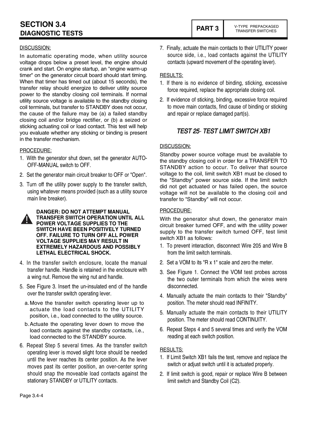 Guardian Technologies 4758, 4456, 4390, 4389, 4760, 4759 manual Test 25- Test Limit Switch XB1 