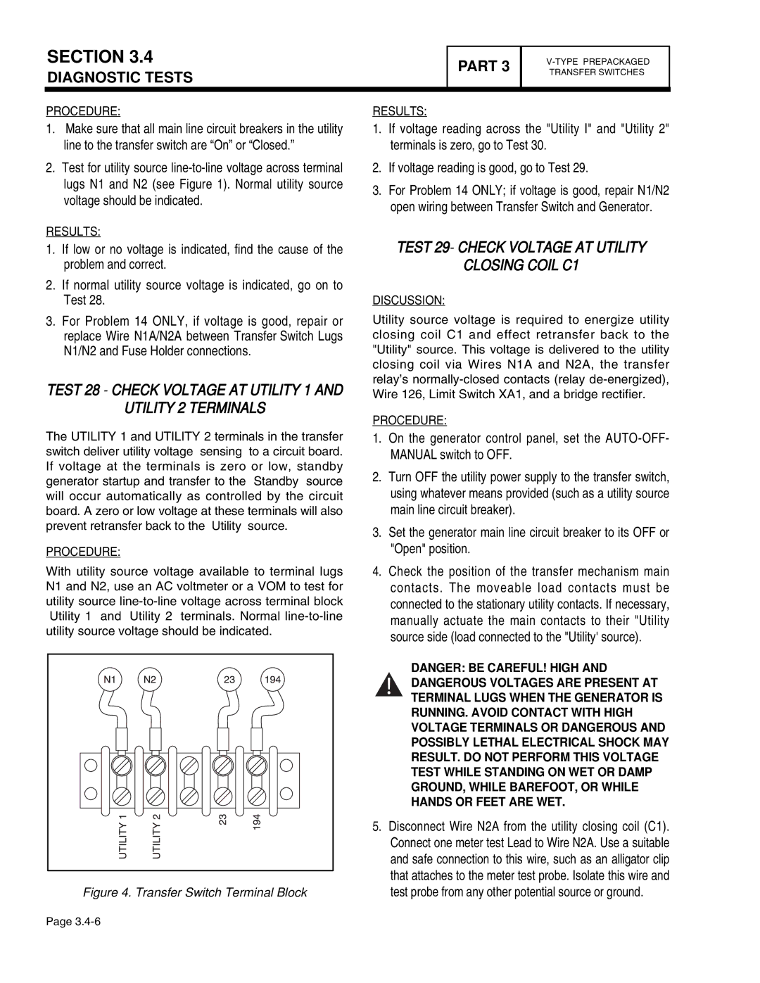 Guardian Technologies 4390, 4456, 4389, 4760, 4759 Utility 2 Terminals, Test 29- Check Voltage AT Utility Closing Coil C1 