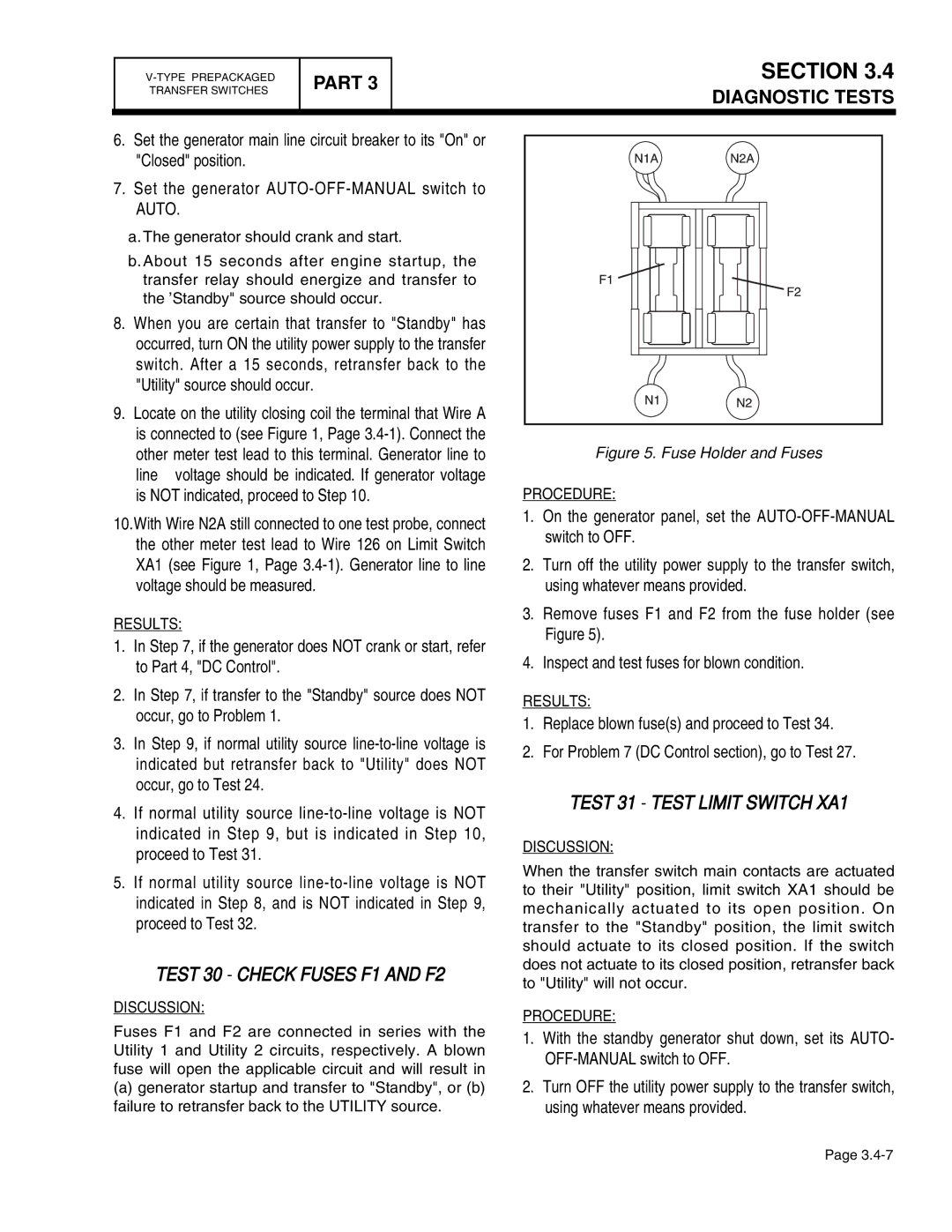 Guardian Technologies 4389, 4456, 4390, 4760, 4759, 4758 manual Test 30 Check Fuses F1 and F2, Test 31 Test Limit Switch XA1 