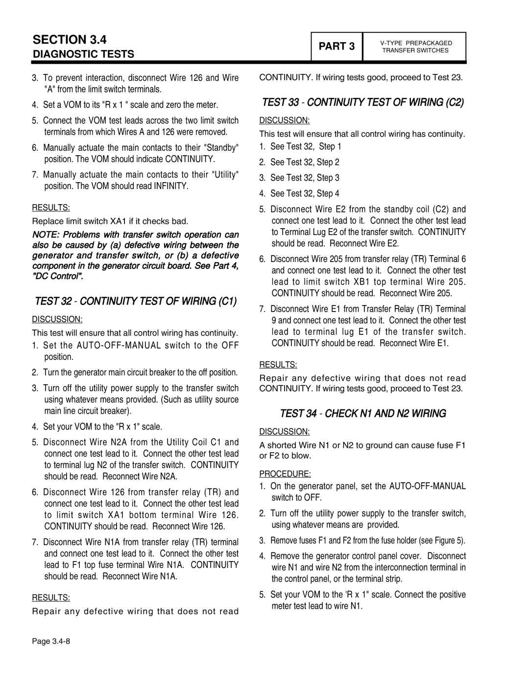 Guardian Technologies 4760, 4456 Test 33 Continuity Test of Wiring C2, Test 34 Check N1 and N2 Wiring, See Test 32, Step 