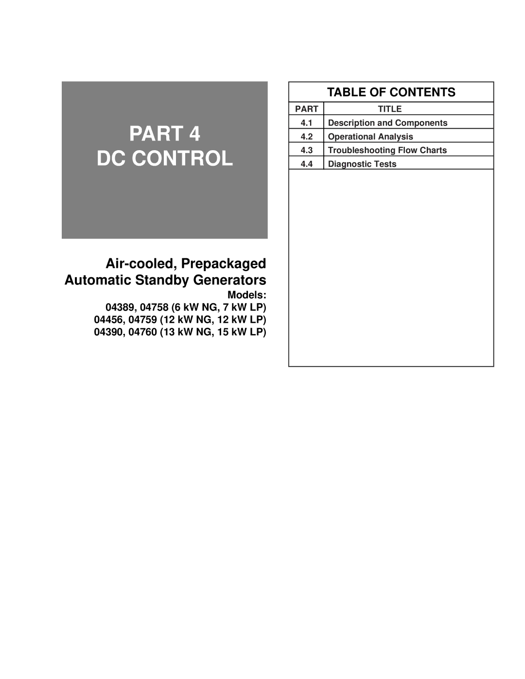 Guardian Technologies 4456, 4390, 4389, 4760, 4759, 4758 manual Part DC Control 