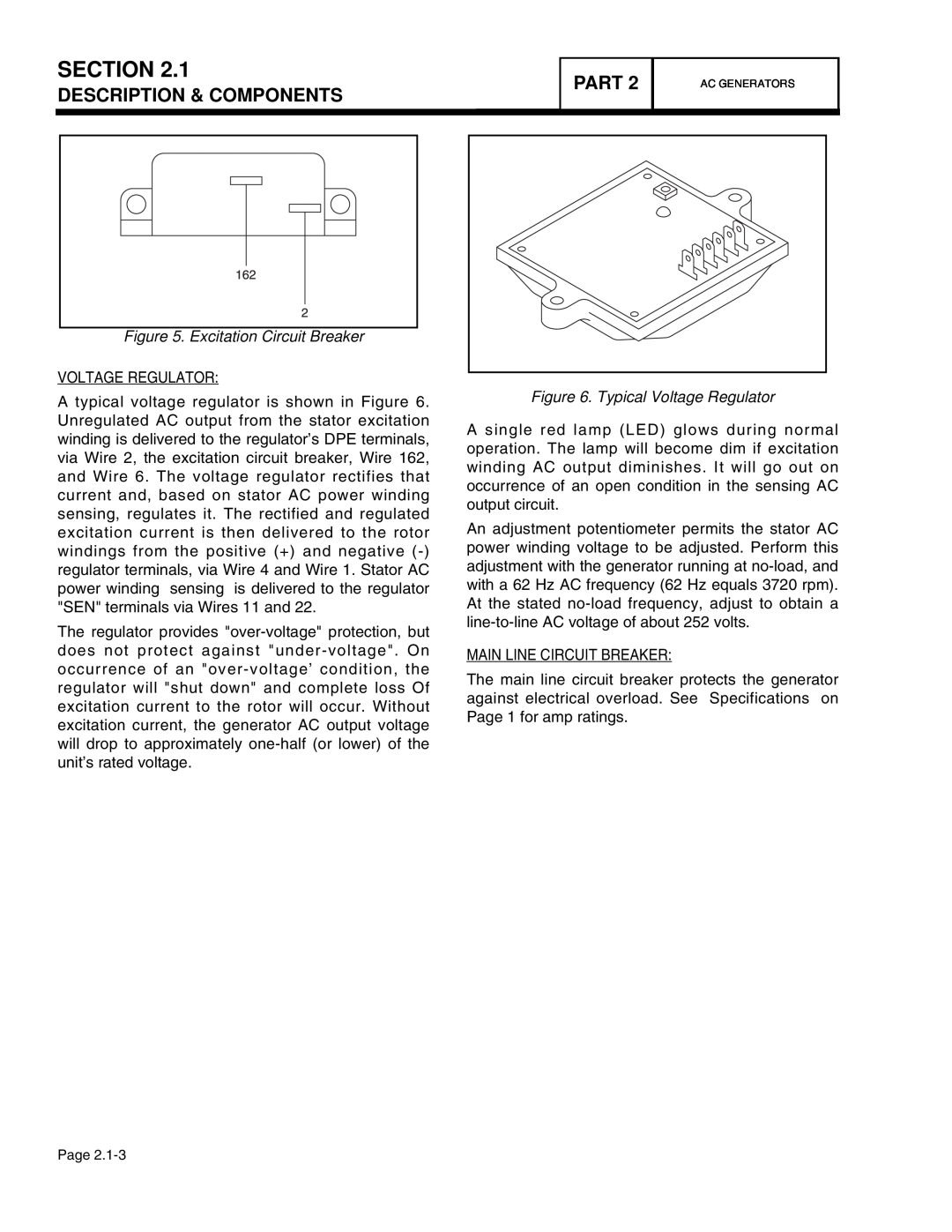 Guardian Technologies 4758 Section, Description & Components, Part, Excitation Circuit Breaker, Typical Voltage Regulator 