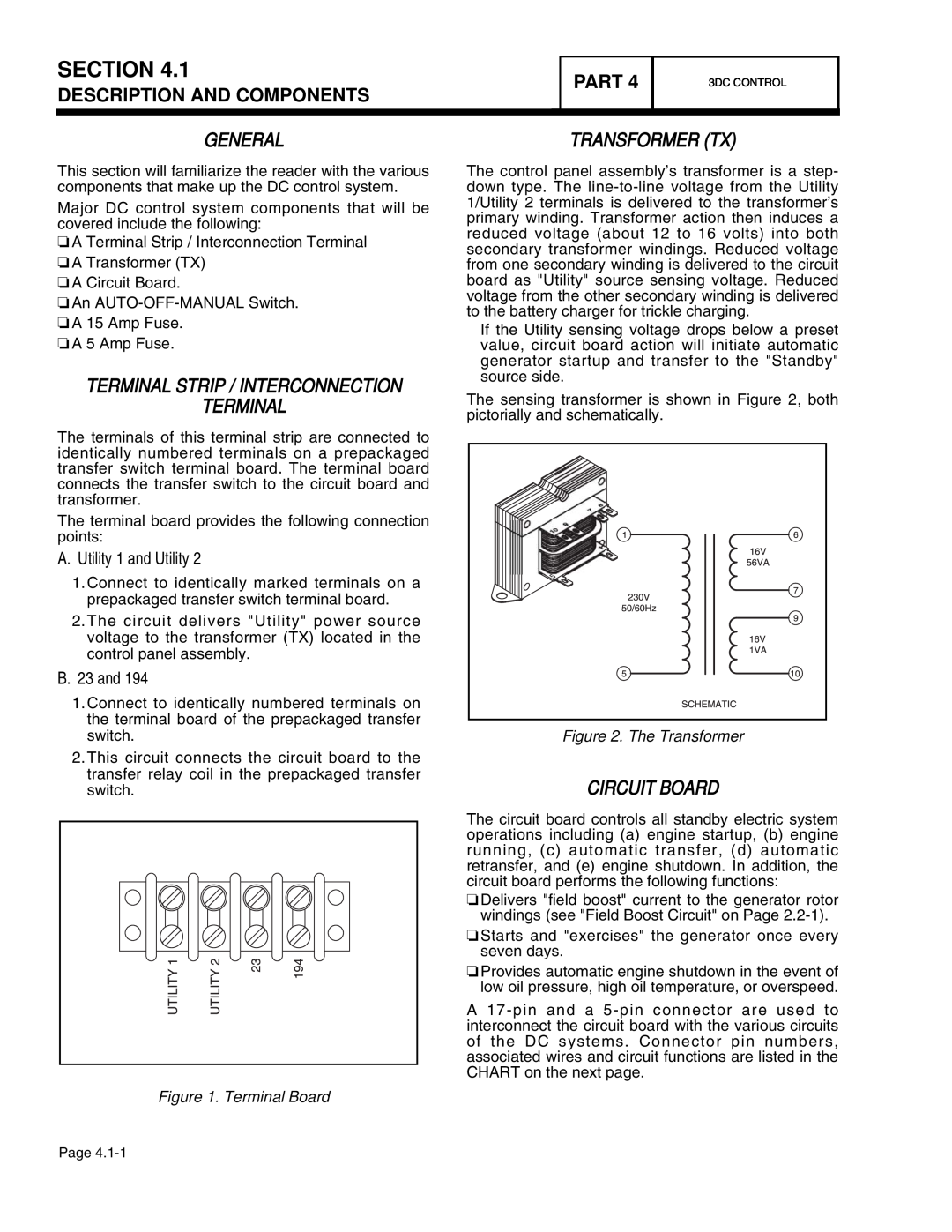 Guardian Technologies 4390 Description And Components, Terminal Strip / Interconnection Terminal, Transformer Tx, Section 