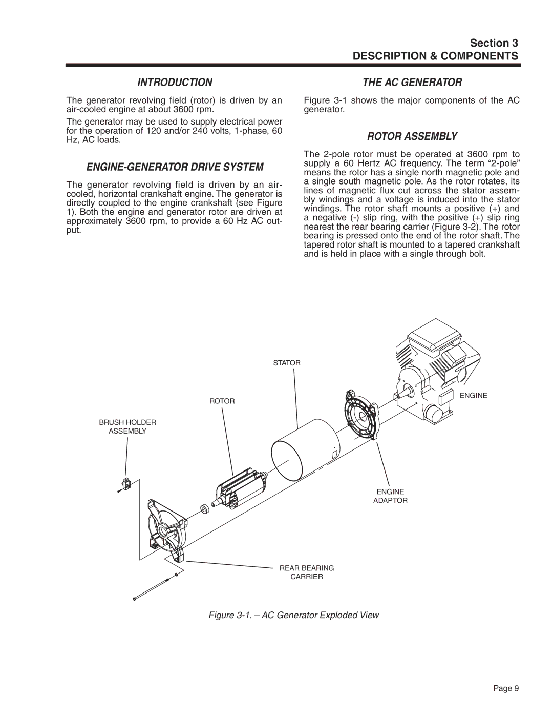 Guardian Technologies 5308, 4582 & 4987, 4583 manual Introduction AC Generator, Engine-Generator Drive System, Rotor Assembly 