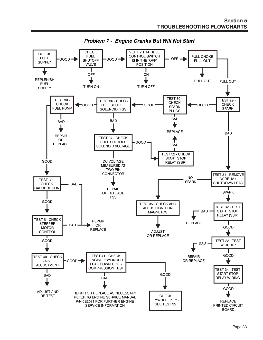 Guardian Technologies 5308, 4582 & 4987, 4451 & 4986, 4583 manual Problem 7 Engine Cranks But Will Not Start 