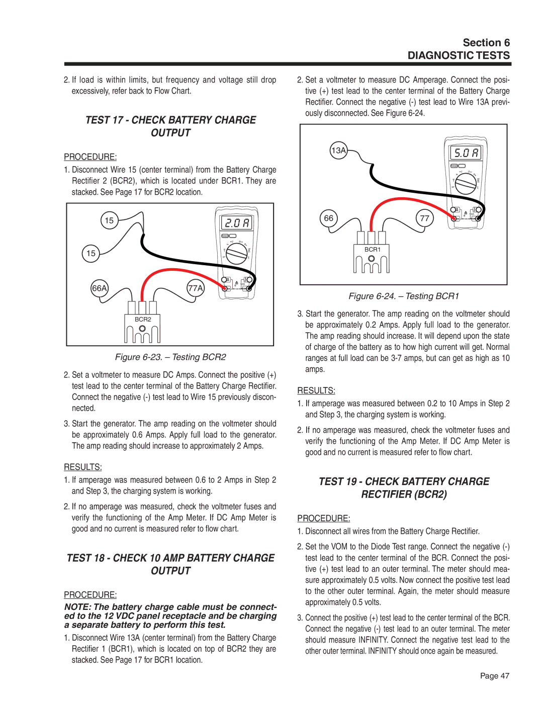Guardian Technologies 4451 & 4986, 4583 Test 17 Check Battery Charge Output, Test 19 Check Battery Charge Rectifier BCR2 