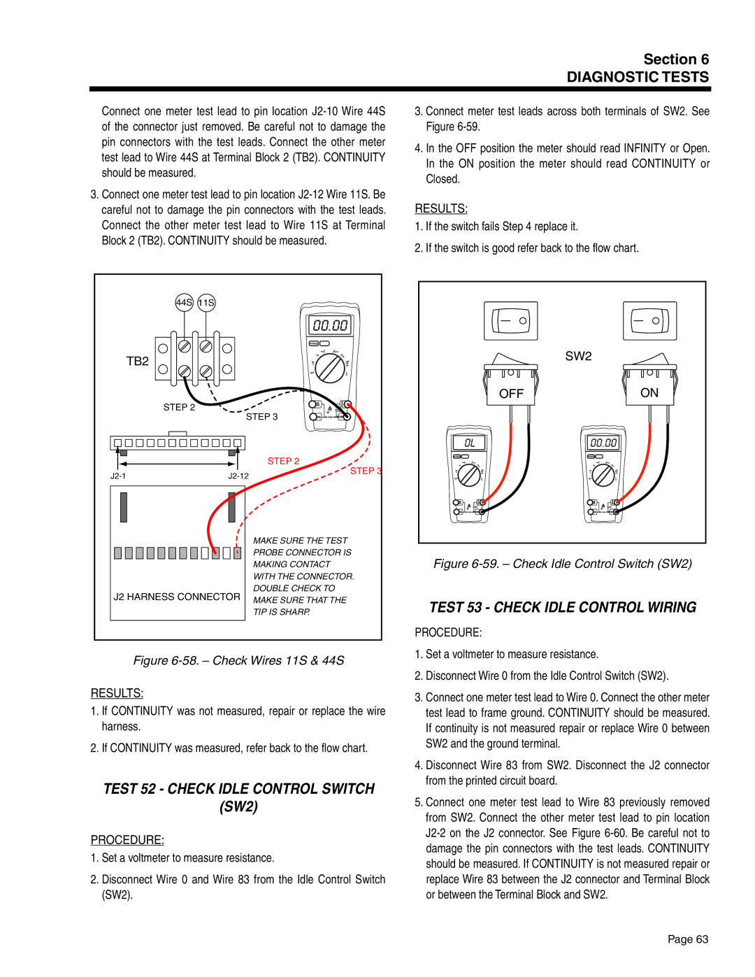 Guardian Technologies 4451 & 4986, 4583 Test 52 Check Idle Control Switch, SW2, Test 53 Check Idle Control Wiring, TB2 