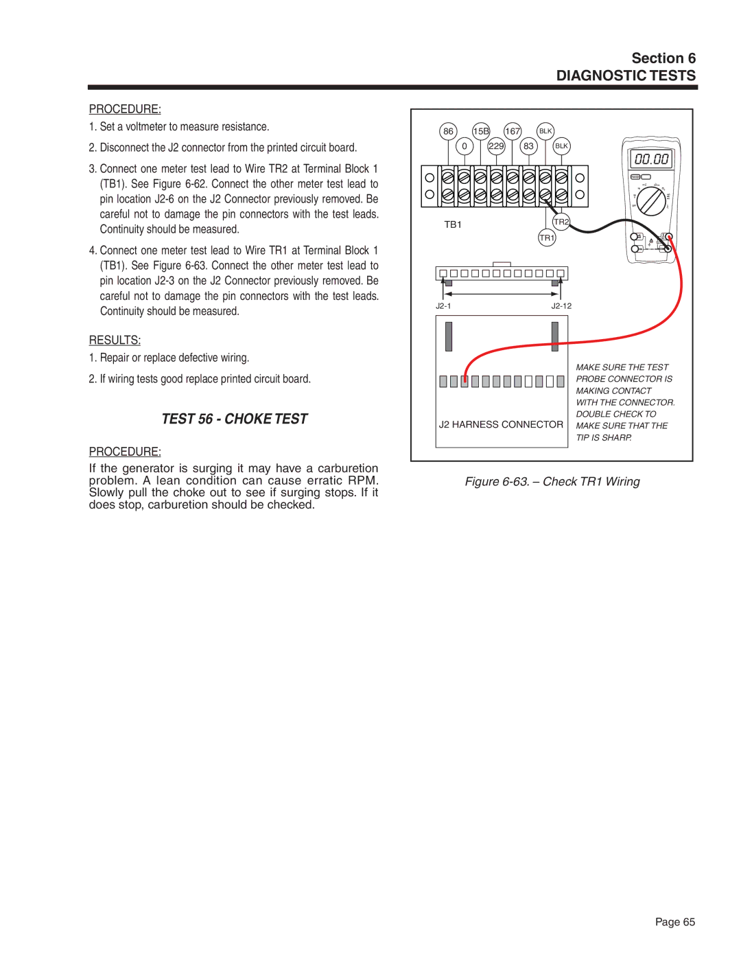 Guardian Technologies 5308, 4582 & 4987, 4451 & 4986, 4583 manual Test 56 Choke Test, Continuity should be measured 