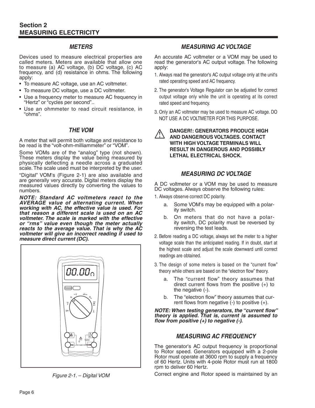 Guardian Technologies 4582 & 4987, 4583 Meters, Measuring AC Voltage, Vom, Measuring DC Voltage, Measuring AC Frequency 