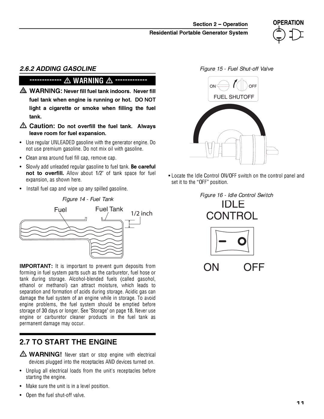 Guardian Technologies 5209 owner manual To Start the Engine, Adding Gasoline 