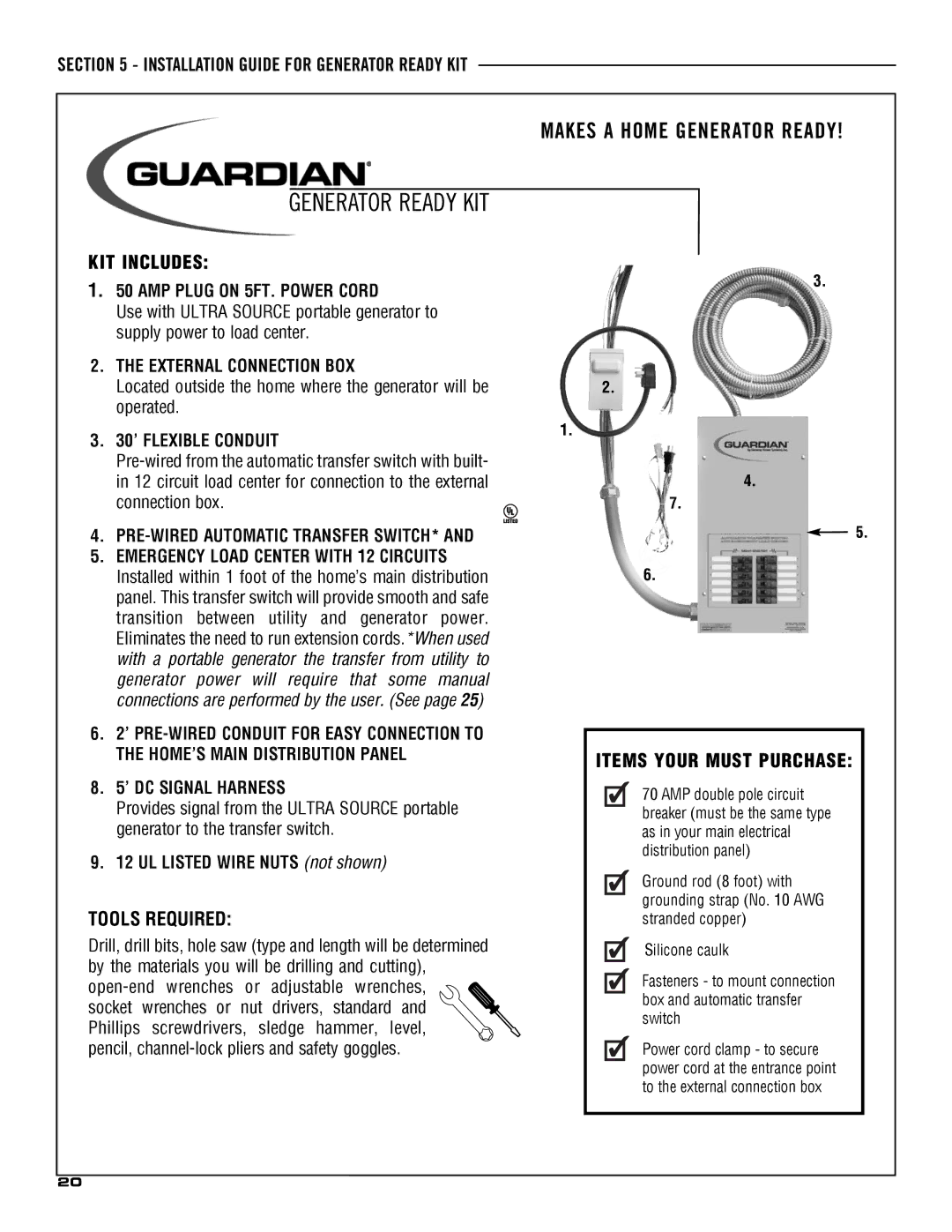 Guardian Technologies 5209 owner manual Generator Ready KIT 