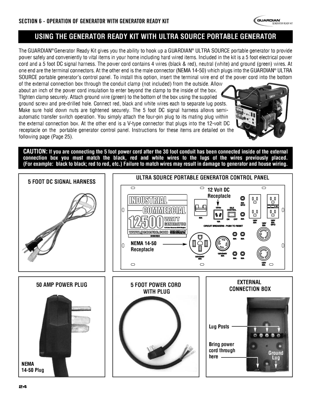 Guardian Technologies 5209 owner manual Operation of Generator with Generator Ready KIT 