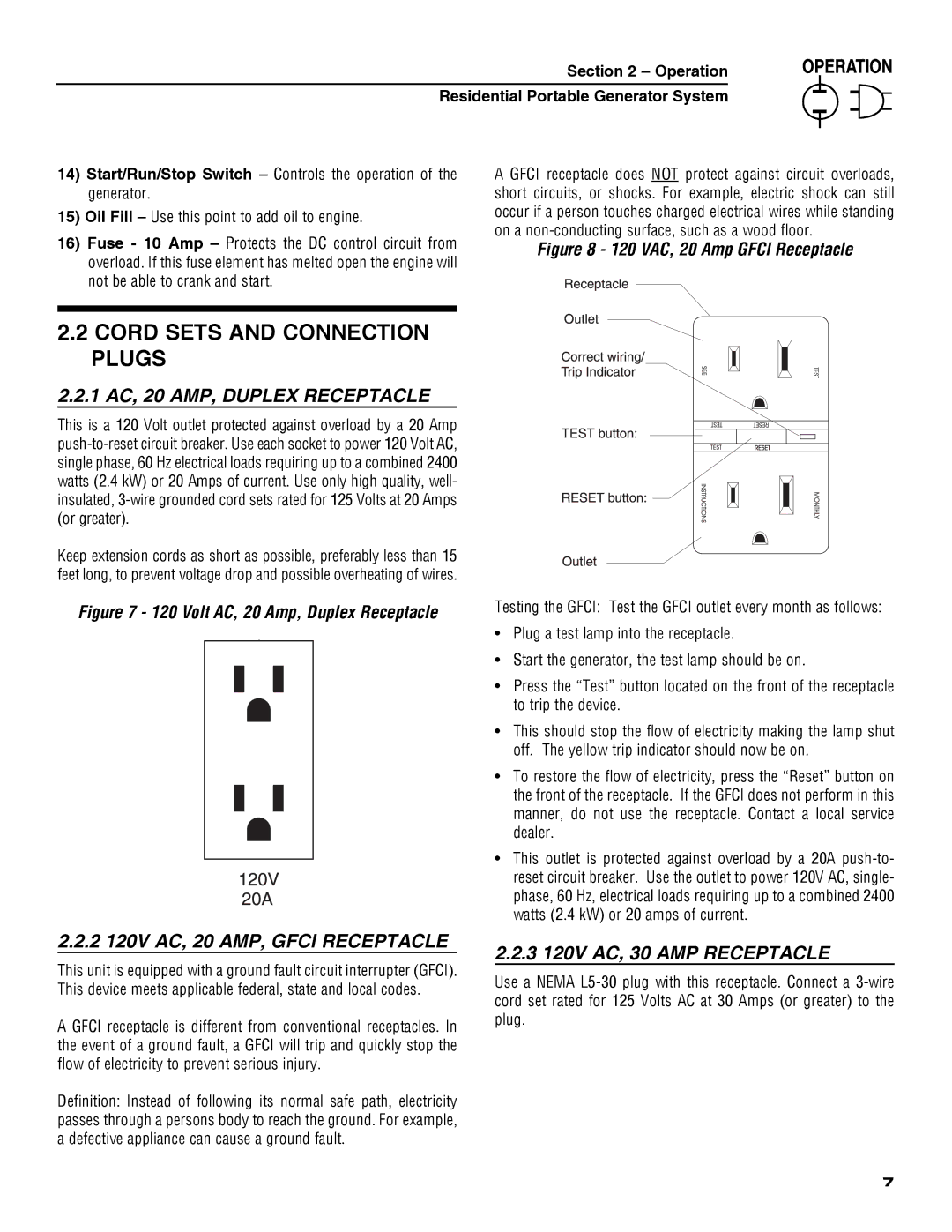 Guardian Technologies 5209 owner manual Cord Sets and Connection Plugs, 1 AC, 20 AMP, Duplex Receptacle 