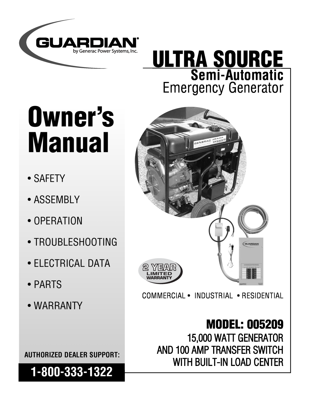Guardian Technologies 5209 owner manual Authorized Dealer Support, Owner’s Manual, Ultra Source, Semi-Automatic, Model 