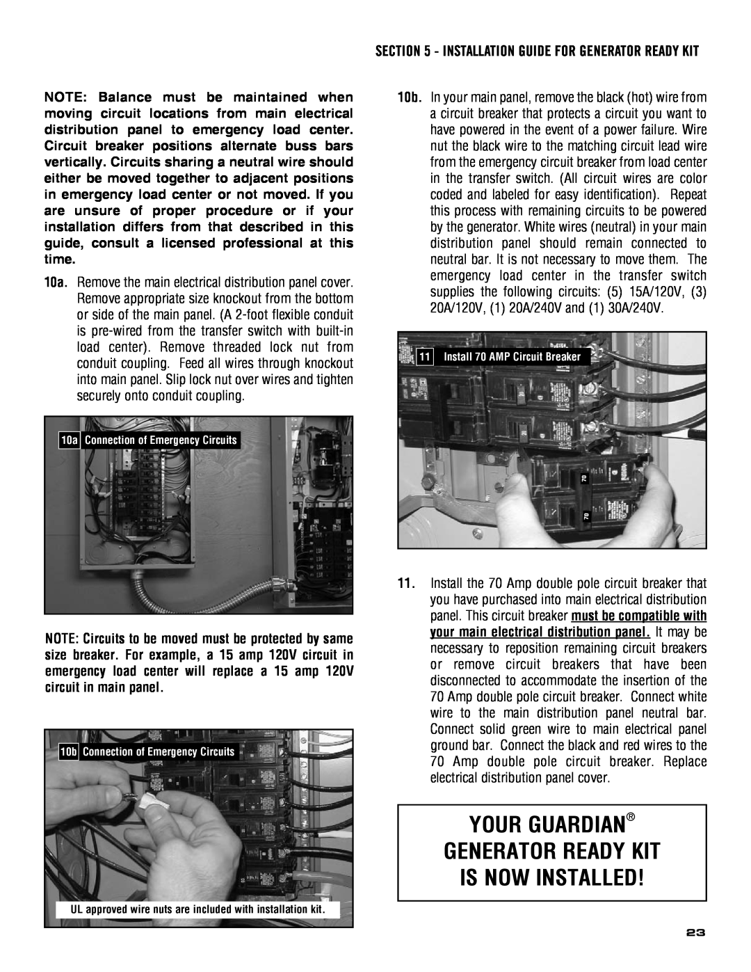 Guardian Technologies 5209 Your Guardian Generator Ready Kit Is Now Installed, Installation Guide For Generator Ready Kit 