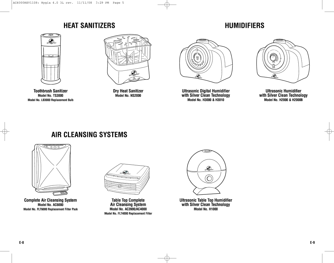 Guardian Technologies AC4000 warranty Heat Sanitizers, AIR Cleansing Systems, With Silver Clean Technology 